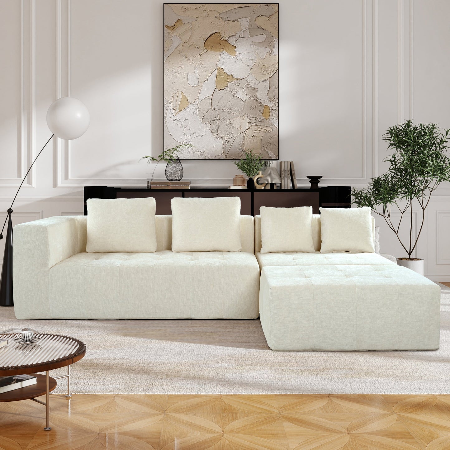 Modern Large Removable Modular Sofa, 3-Piece Set With Free Combination, Includes 4 Cushions, Ideal for Living Room, Bedroom