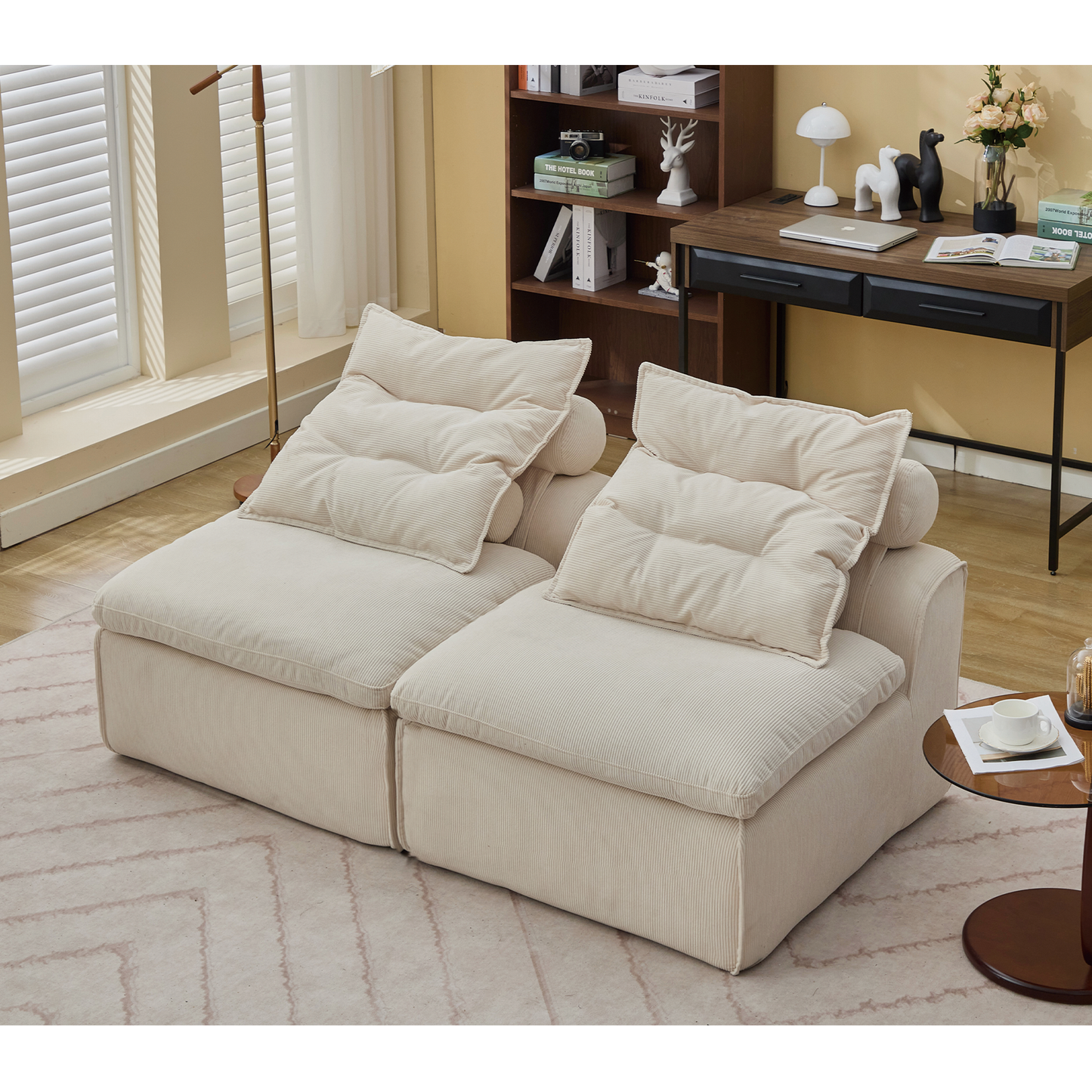 Modular Sofa,No Armrests,At Will DIY,Soft Corduroy Fabric,Neck Pillow-Back Lounge Sofa Chair,Reading Nook, or Apartment