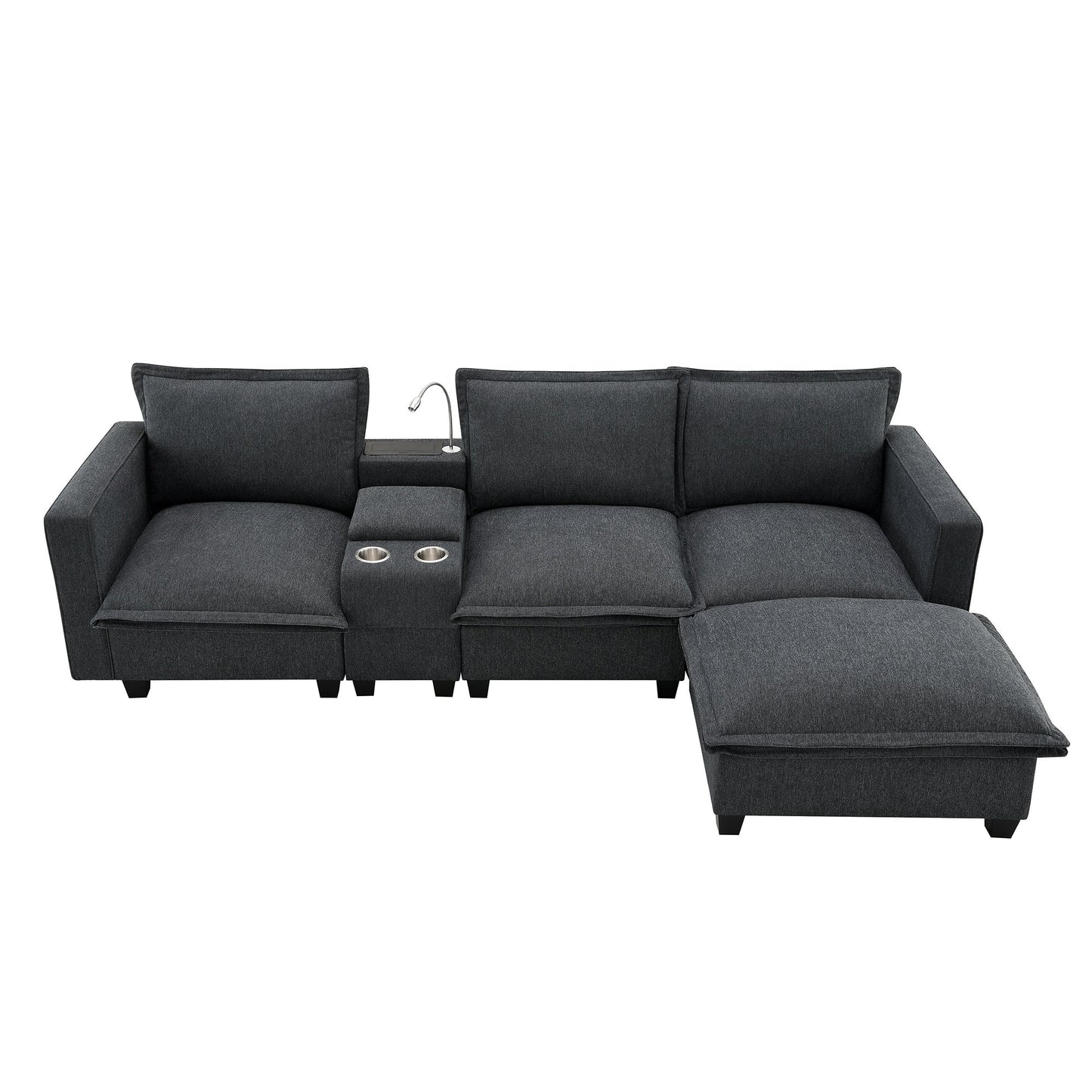 109*57" Modern Sectional Cloud Sofa With Console,USB Charger,Reading Light,Cup Holder,Wide Seat,4 Seat Chenille Modular