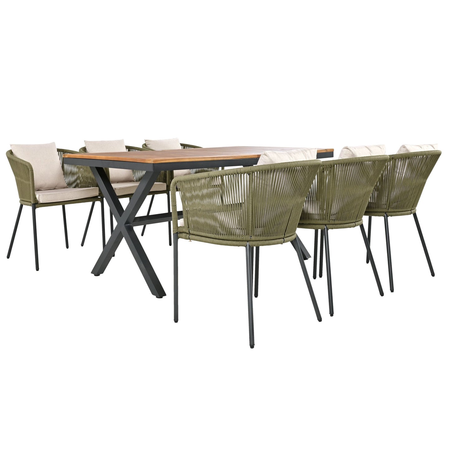7 Pieces Patio Dining Set, All-Weather Outdoor Furniture Set With Dining Table and Chairs, Acacia Wood Tabletop