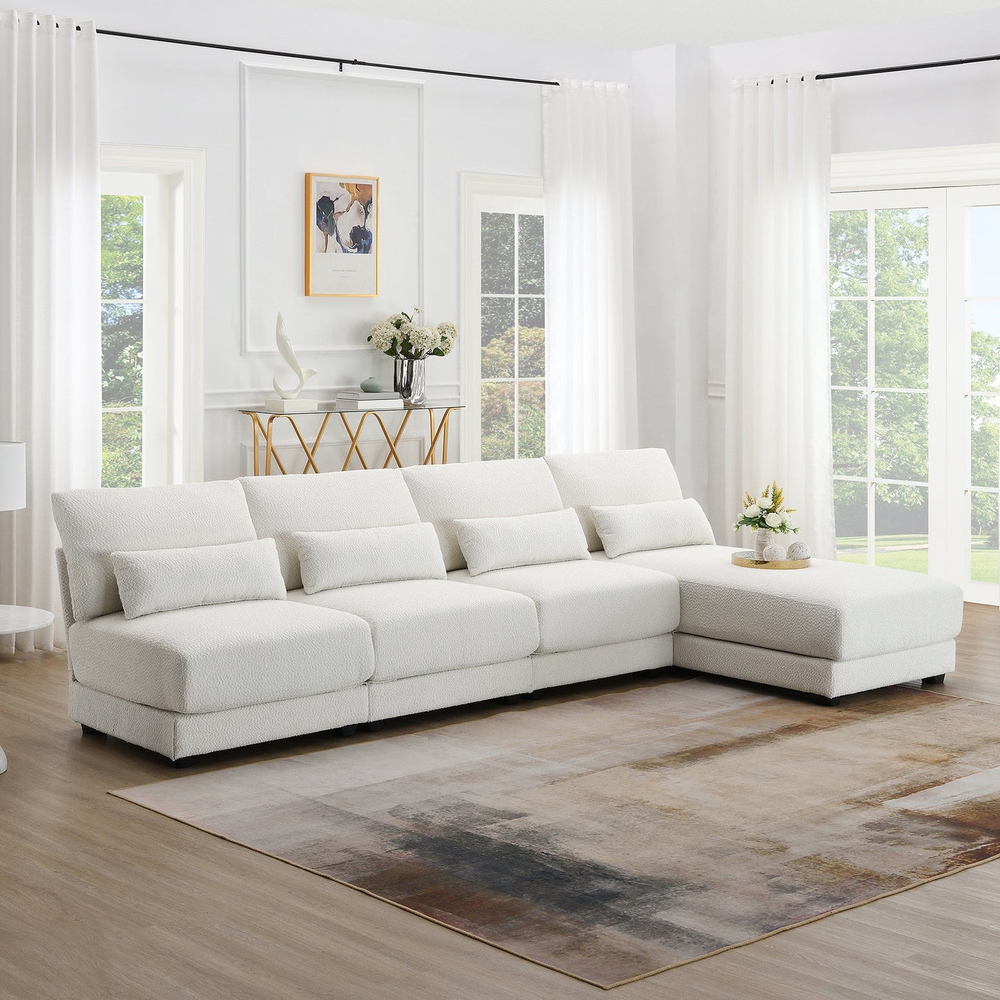 120*61" Oversized Deep Seat Sectional Sofa With Reversible Chaise,Loop Yarn Fabric 5-Seat Armless Indoor Furniture