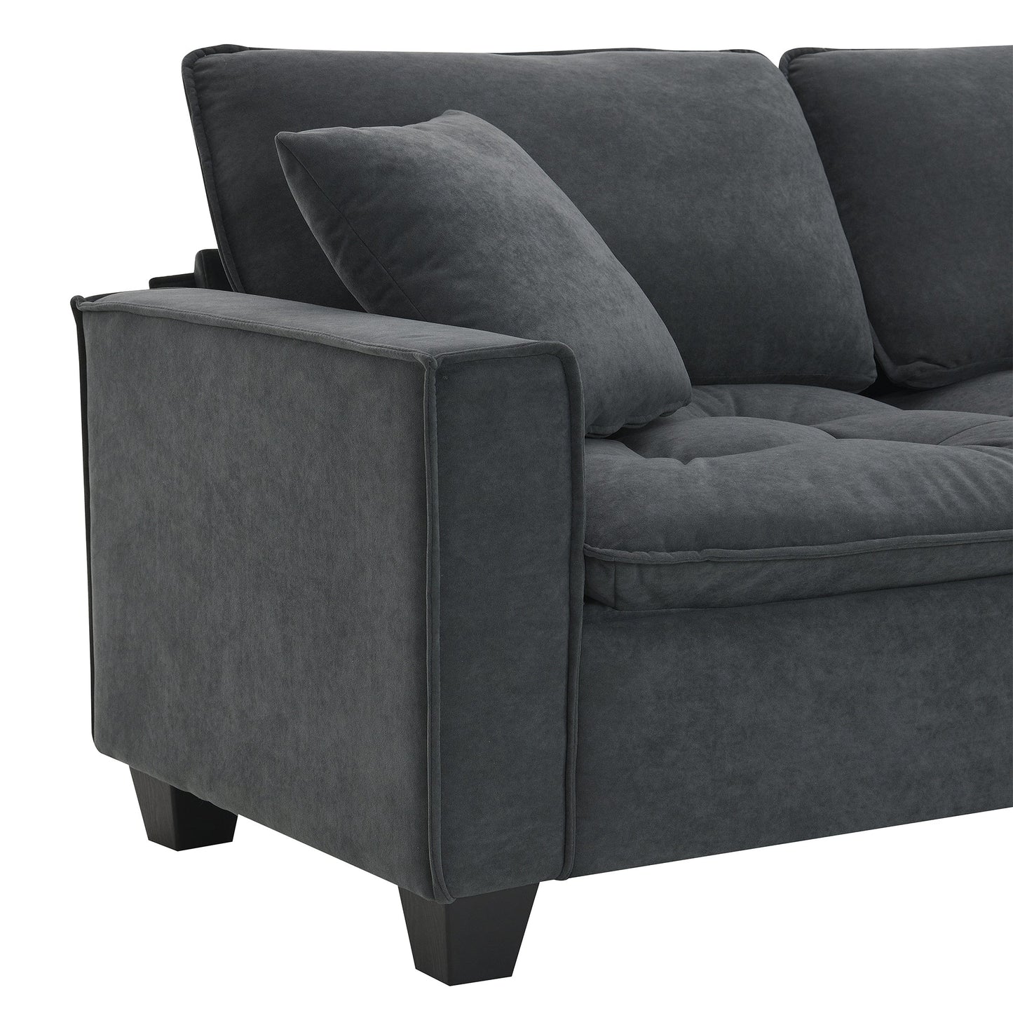 100*59" Modern Convertible Sectional Sofa,L-Shaped Reversible Couch Set With Free Pillows,4 Seat Suede Velvet Sleeper Sofa