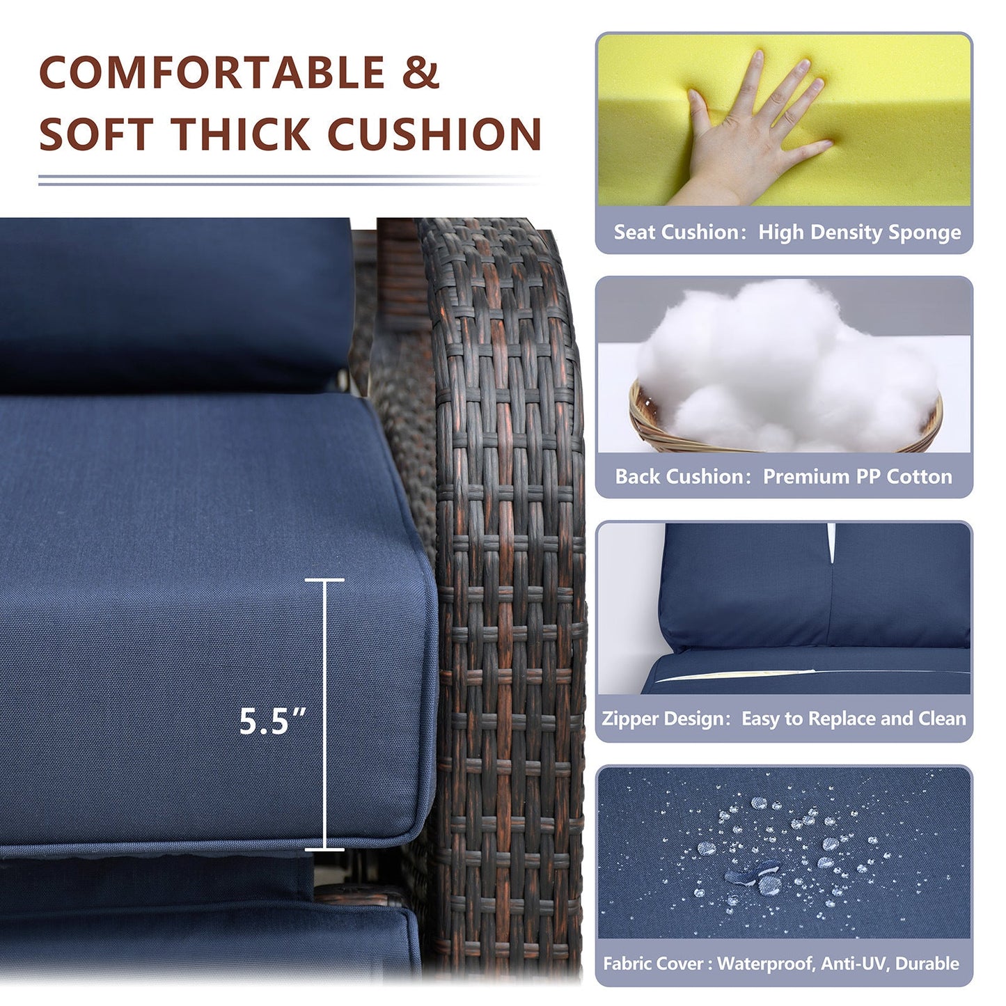 Outdoor Recliner Chair; Automatic Adjustable Wicker Lounge Recliner Chair With 5.12'' Thicken Cushion