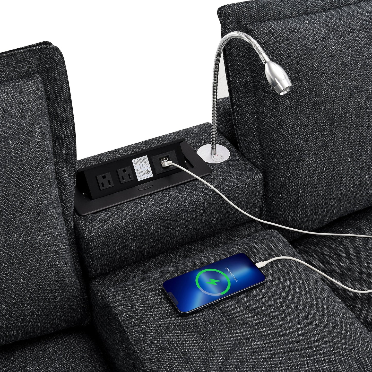 109*57" Modern Sectional Cloud Sofa With Console,USB Charger,Reading Light,Cup Holder,Wide Seat,4 Seat Chenille Modular