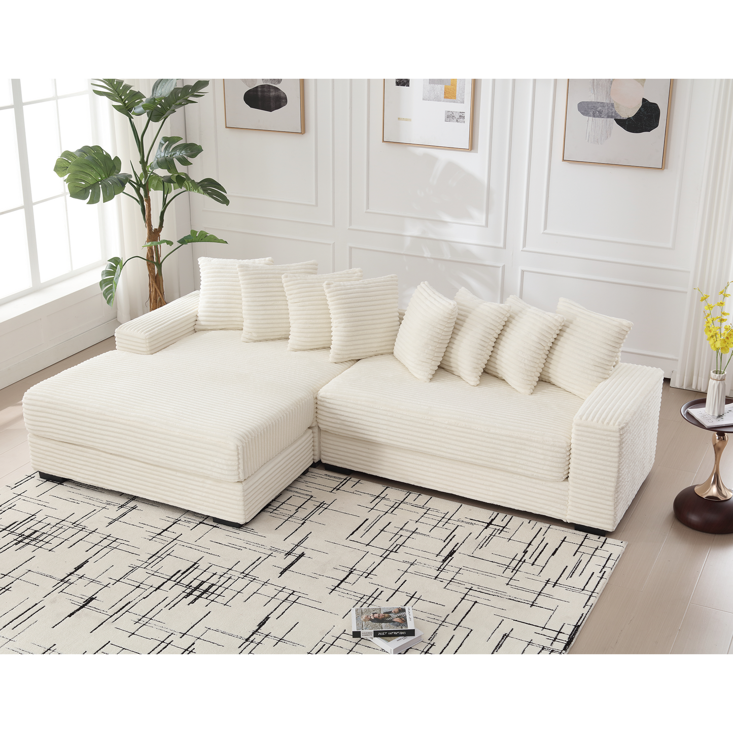 Oversized Two-Piece Couches, L Shaped Sofa, Corduroy, Left Chaise Daybed,with Armrests,Eight Throw Pillows,Corner Sofa