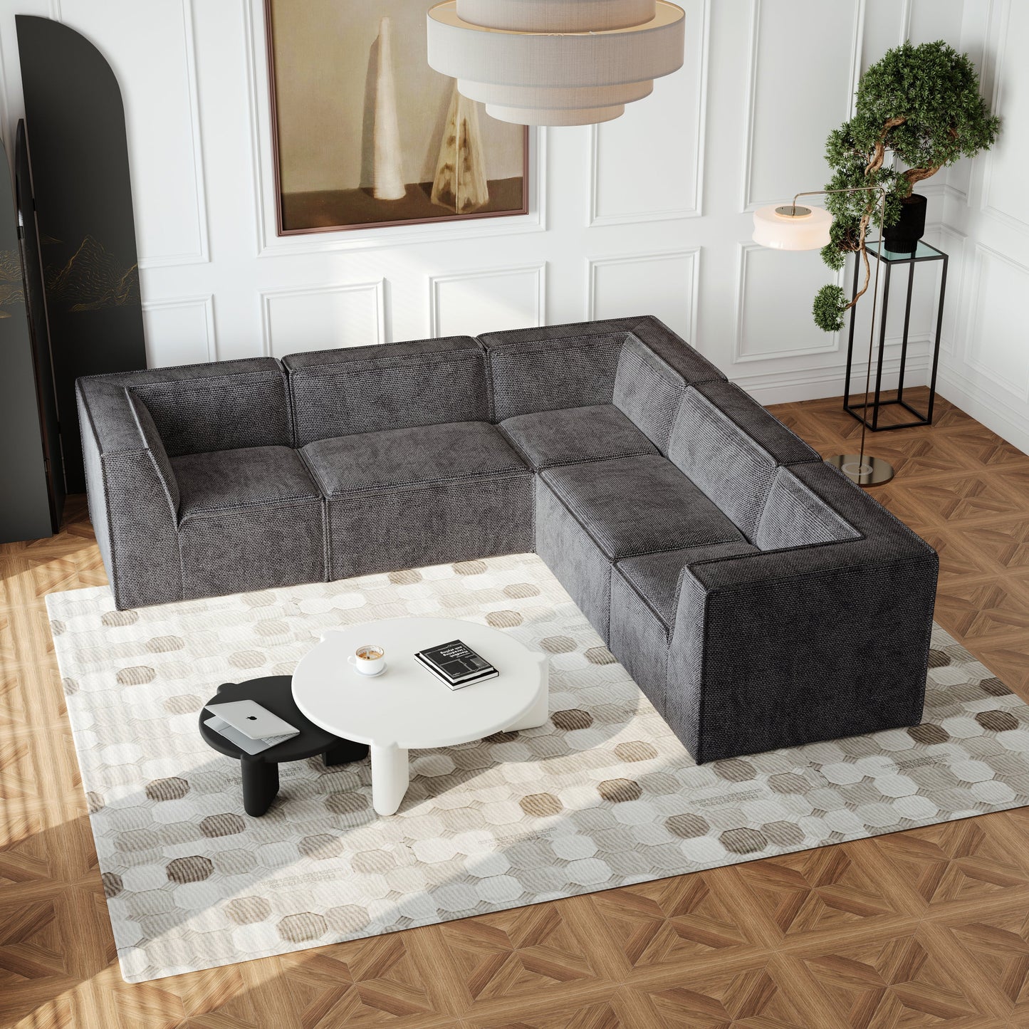 106*106" Chenille Modular L Shaped Sectional Sofa,Luxury Floor Couch Set,Upholstered Indoor Furniture