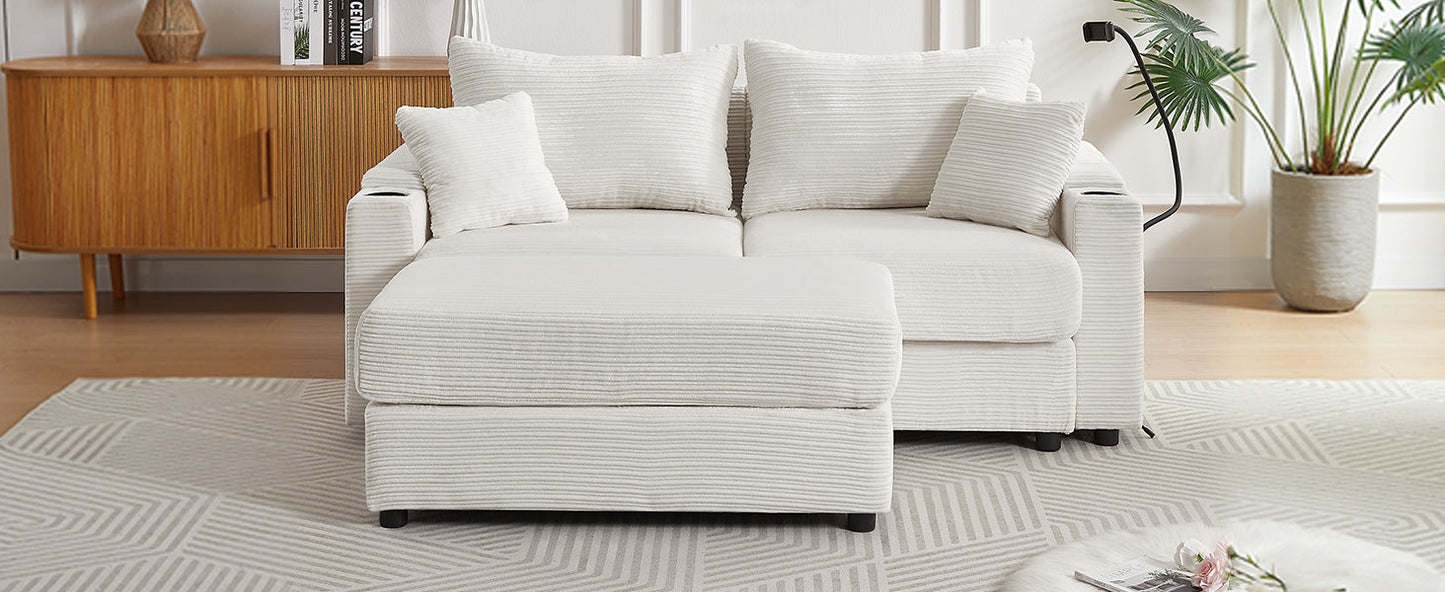 72.8" Modern Style Loveseat Sofa Sectional Sofa Couch With Storage Space, a Movable Ottoman, Two USB Ports, Two Cup Hold