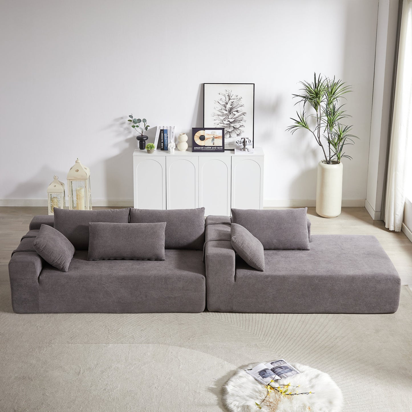 Modern Chenille Upholstered Sectional Sofa Couch Set,Modular 108" L Shaped Sectional Living Room Sofa Set With 6 Pillows