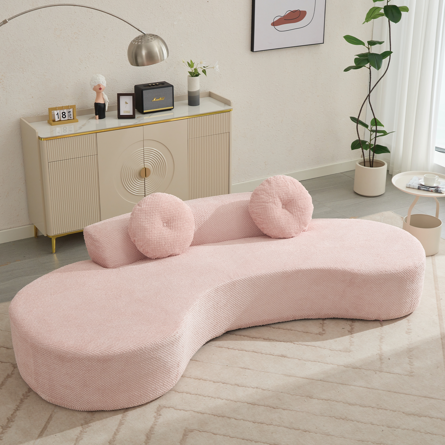 105.5''Curved Sofa, Modern Minimalist Sofa, Cloud Couch Sofa 3-4 Seater Couch With 2 Pillows,Bedroom, No Assembly Require