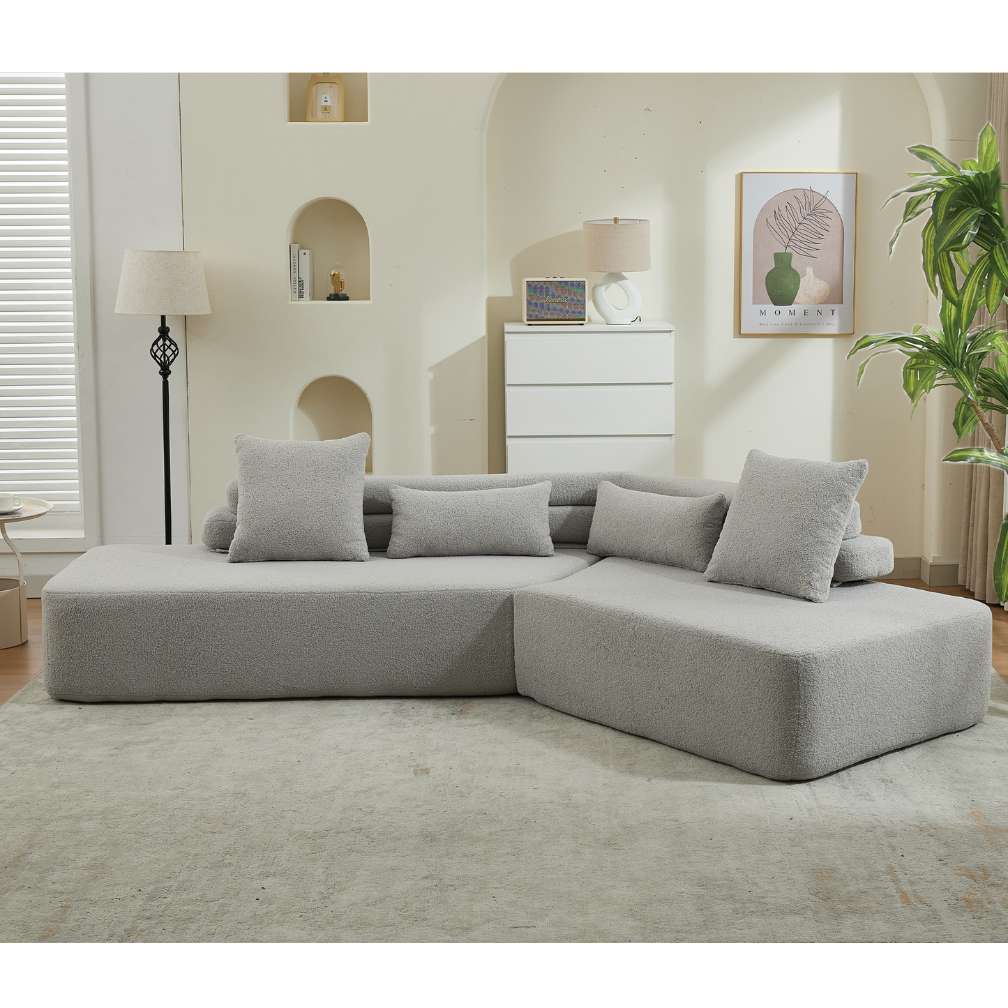128"Minimalist Cloud Sectional Couch ,Modern Couches ,4-Seater ,No Assembly,Two Modular Sofa,Boucle Teddy Fabric