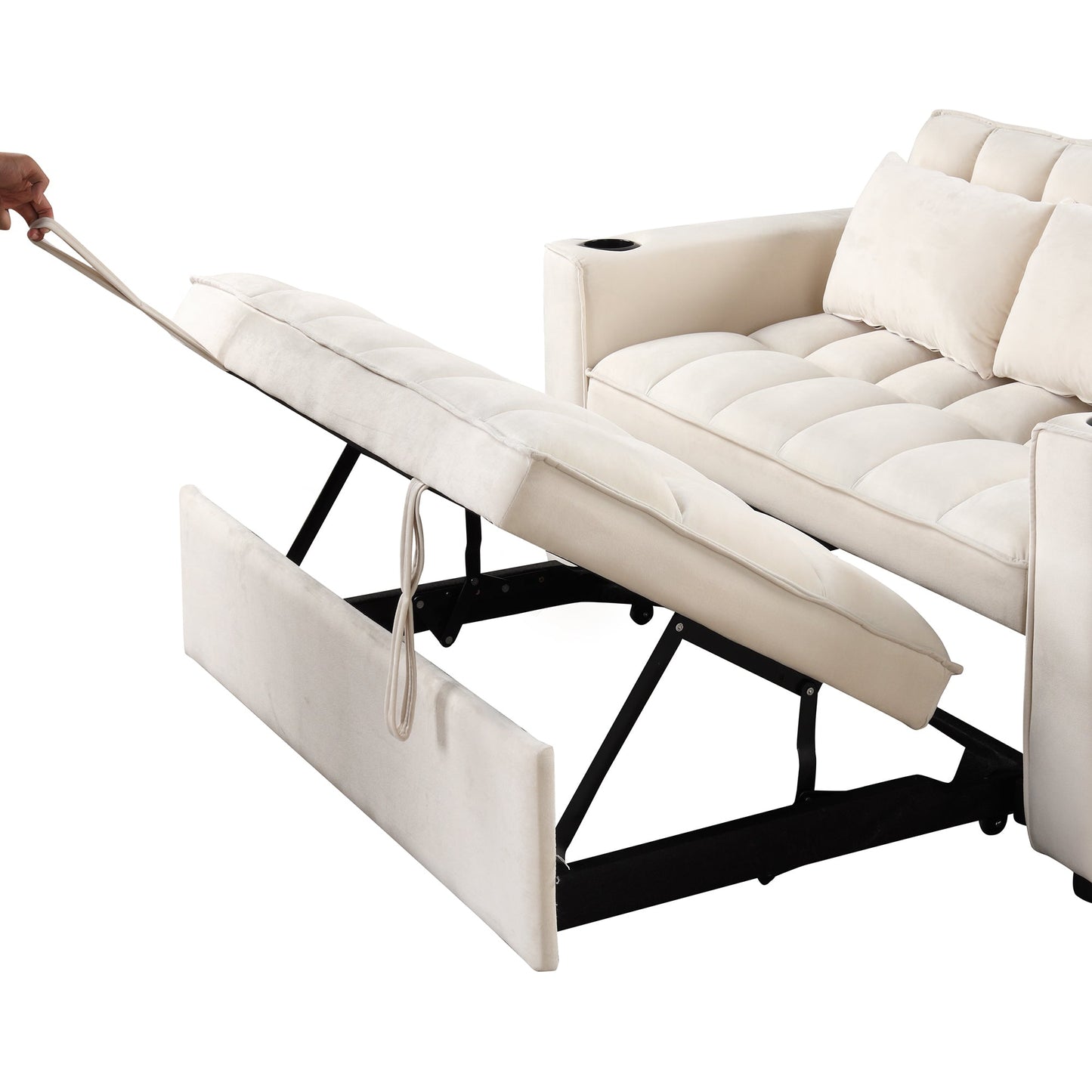 55.3" 4-1 Multi-Functional Sofa Bed With Cup Holder and USB Port for Living Room or Apartments Milky White
