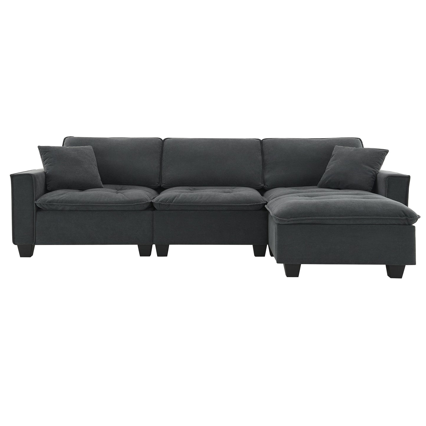 100*59" Modern Convertible Sectional Sofa,L-Shaped Reversible Couch Set With Free Pillows,4 Seat Suede Velvet Sleeper Sofa
