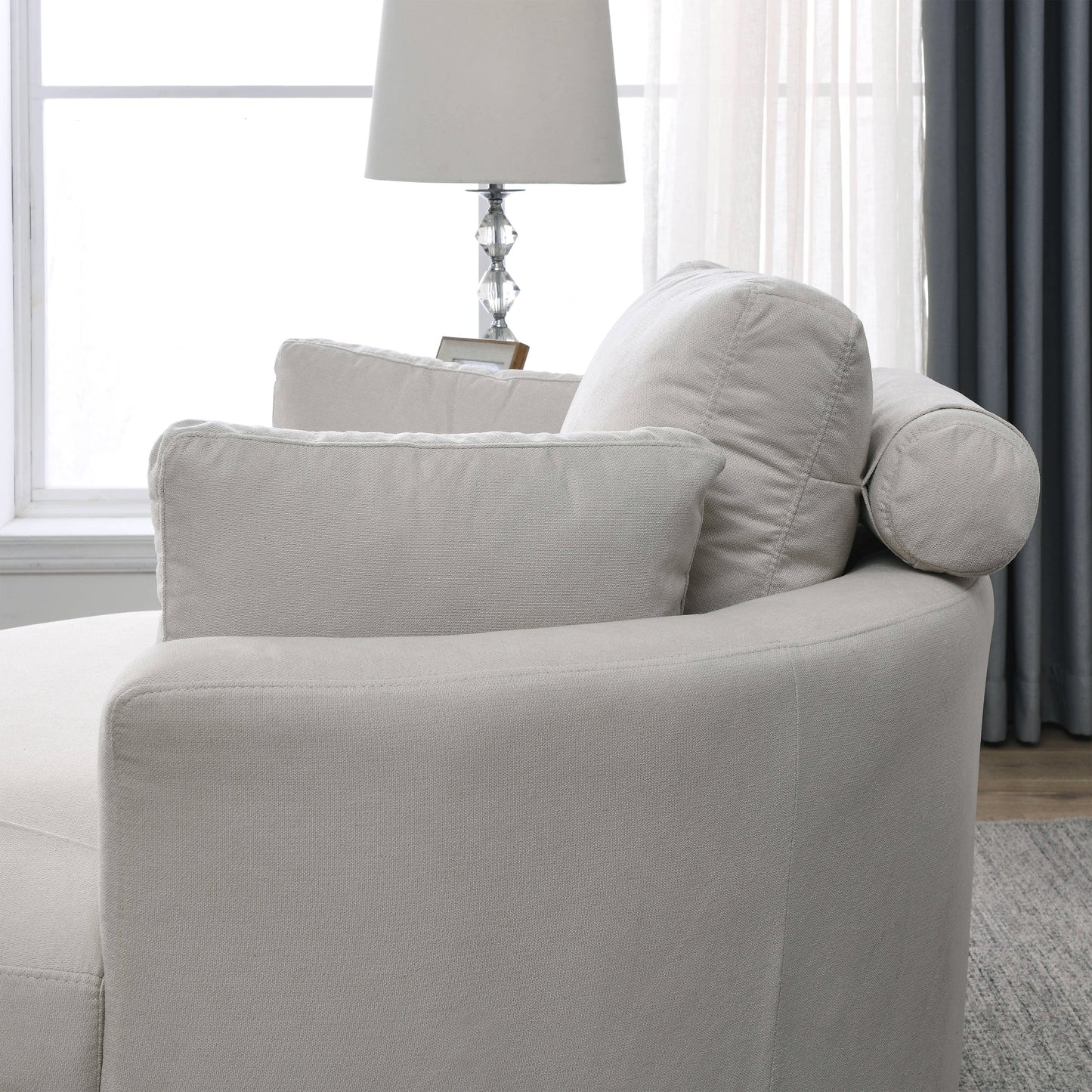 Swivel Accent Barrel Modern Sofa Lounge Club Big Round Chair With Storage Ottoman Linen Fabric for Living Room