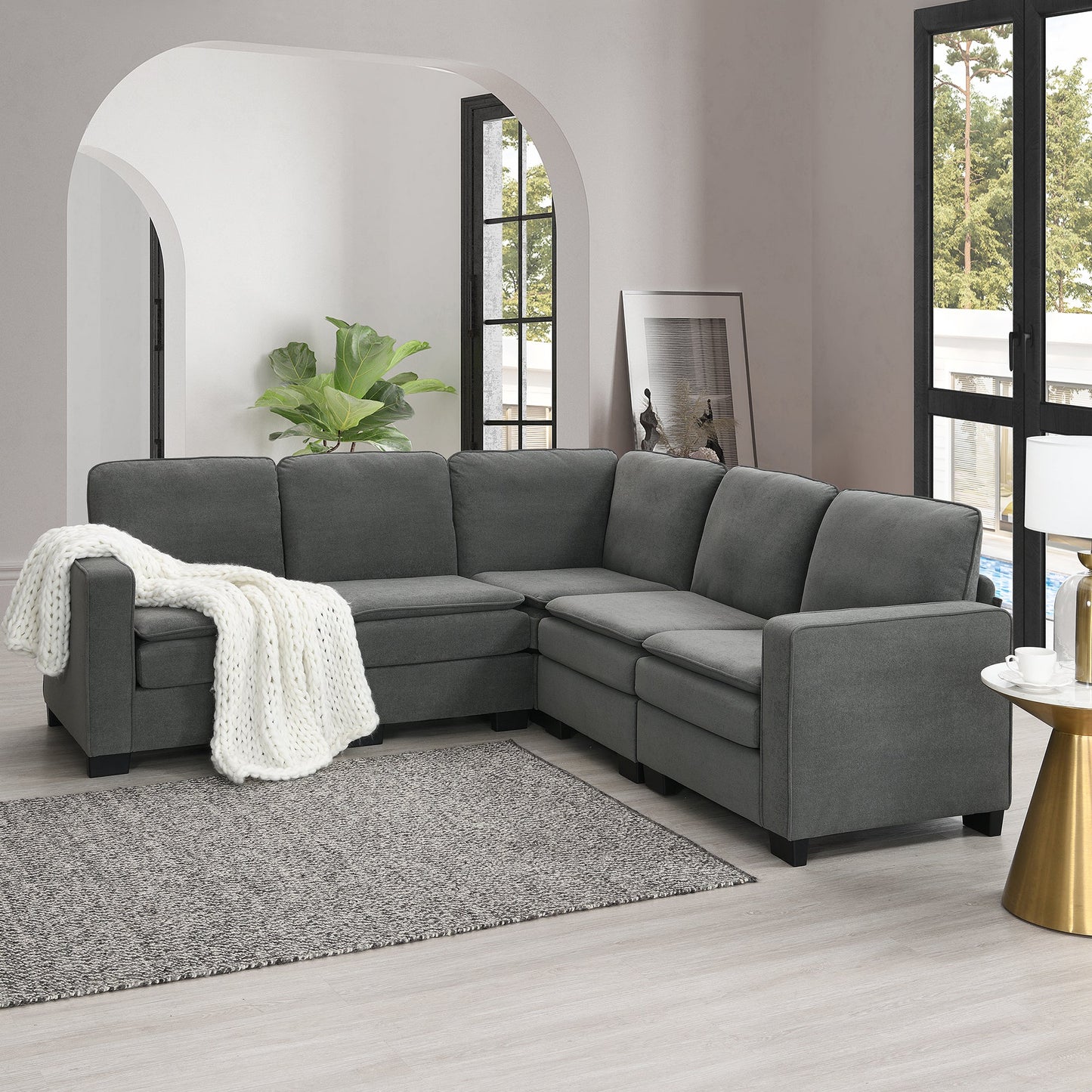 89*89" Oversized Velvet Modern Sectional Sofa,Large L Shaped Upholstered Indoor Furniture With Double Cushions,5 Seat