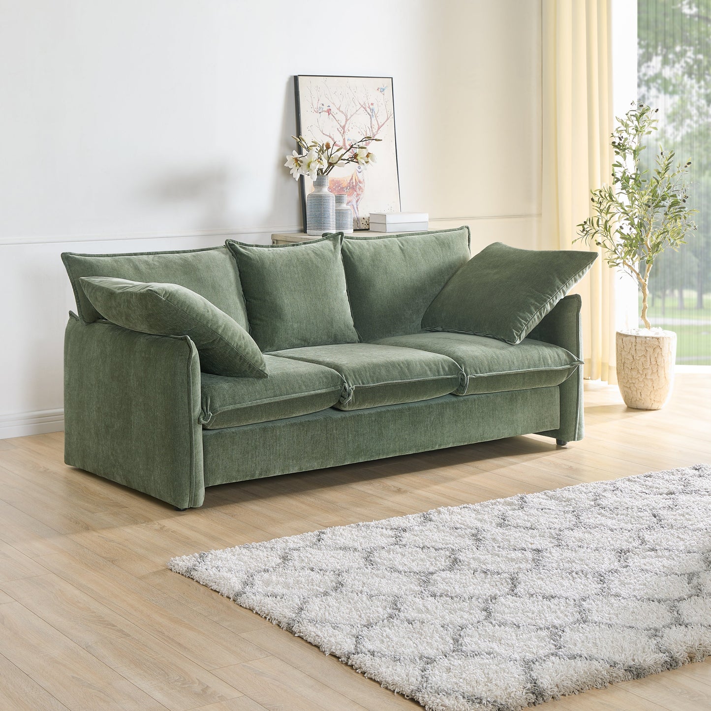 Mid-Century Sofa 3 Seater Cozy Couch for Living Room Apartment Lounge Bedroom, Green