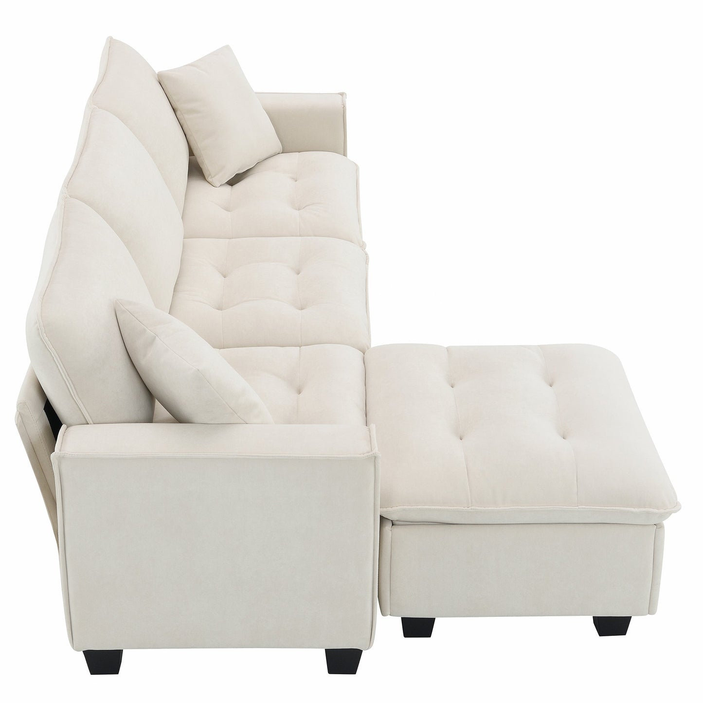100*59" Modern Convertible Sectional Sofa,L-Shaped Reversible Couch Set With Free Pillows,4 Seat Suede Velvet Sleeper Sofa