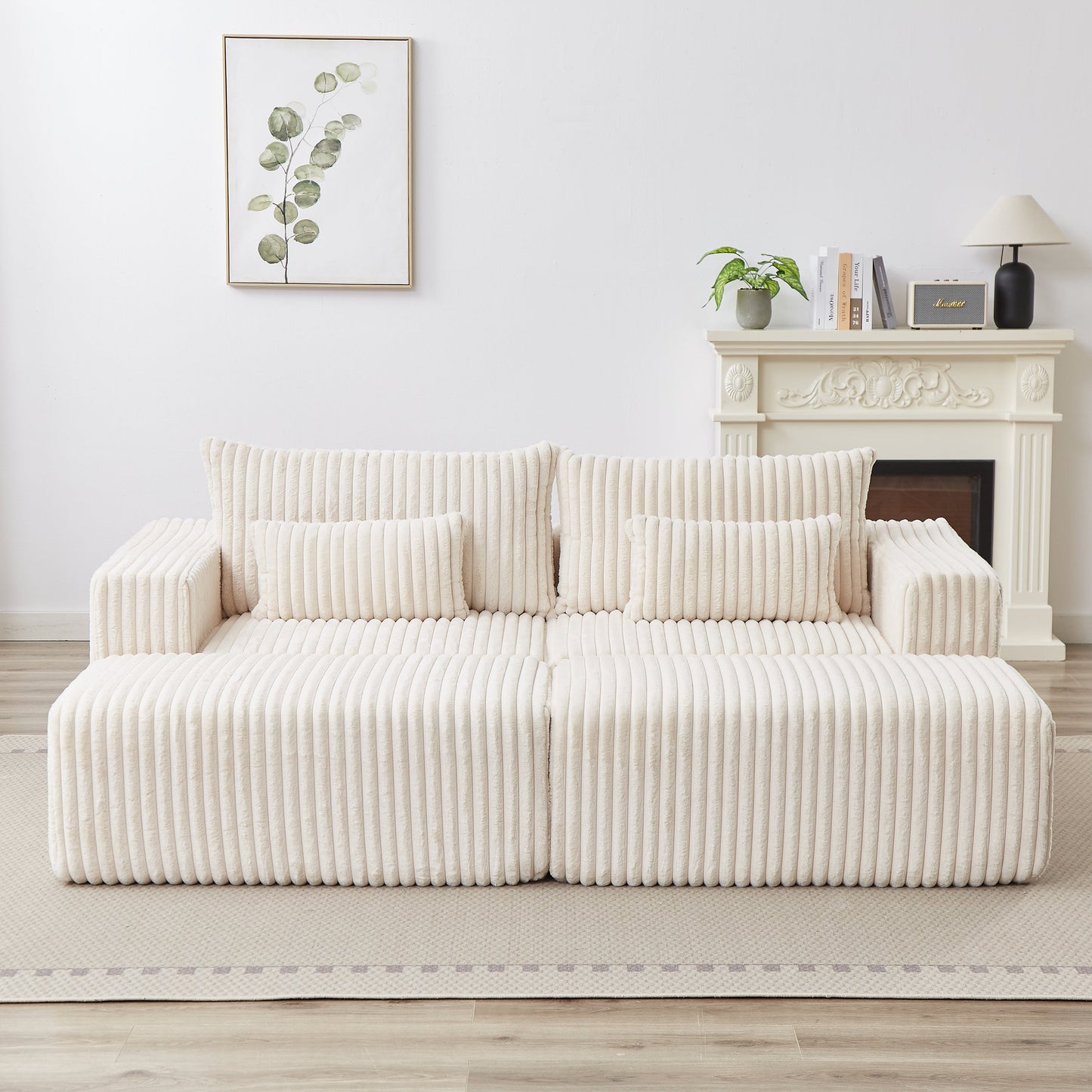 87" Oversized Sectional Lounge Chaise,No Assembly Required,Cloud Plush Loveseat With Two Removable Footstool,Fluffy Model