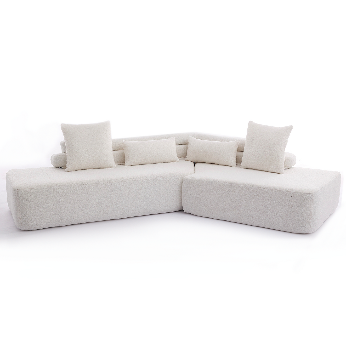 128"Minimalist Cloud Sectional Couch ,Modern Couches ,4-Seater ,No Assembly,Two Modular Sofa,Boucle Teddy Fabric, Upholstered