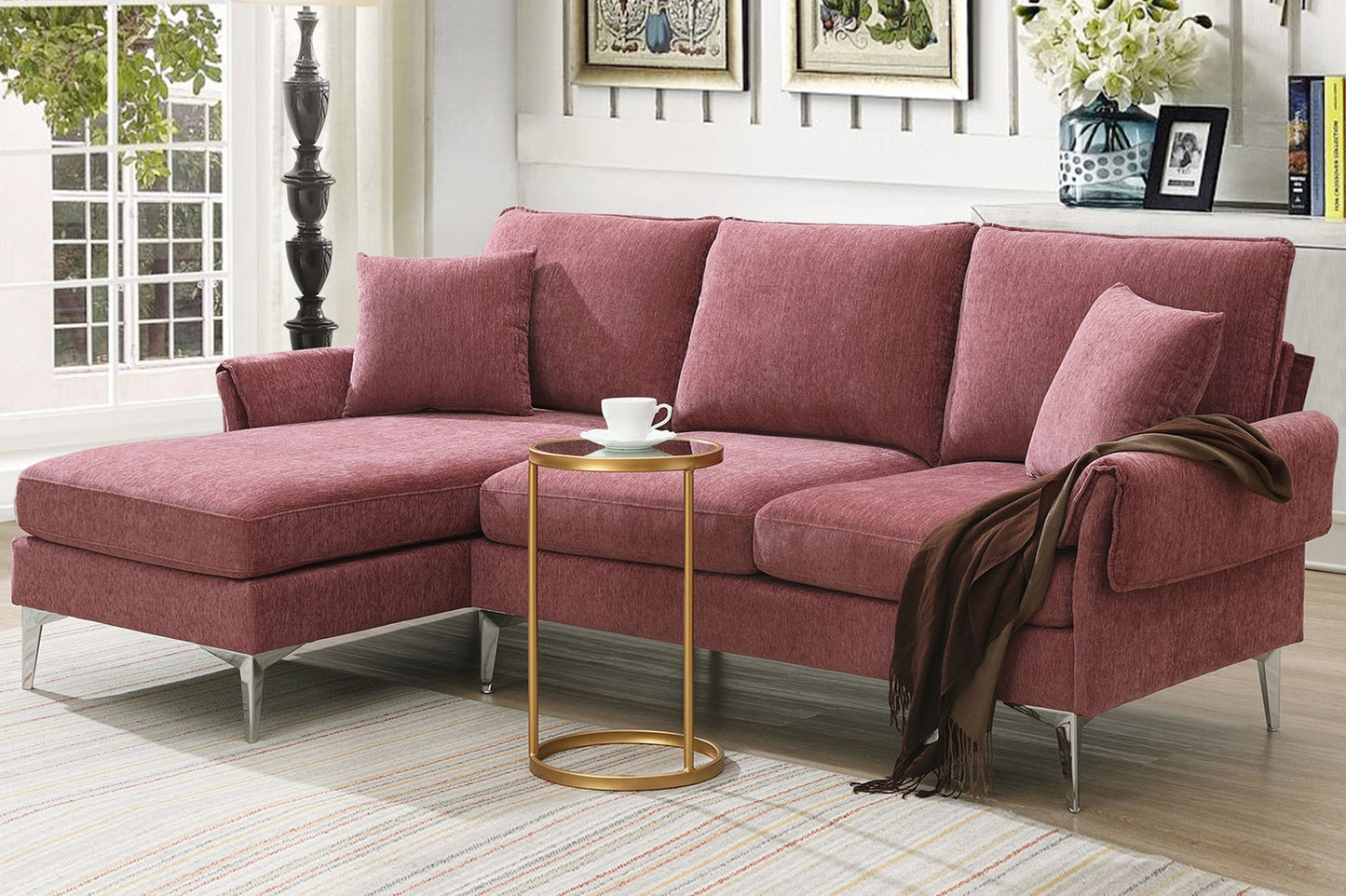 84 "Modern Chenille L-Shaped Sofa With Reversible Lounge,Convertible Sectional Couch Set,4 Seat Indoor Furniture