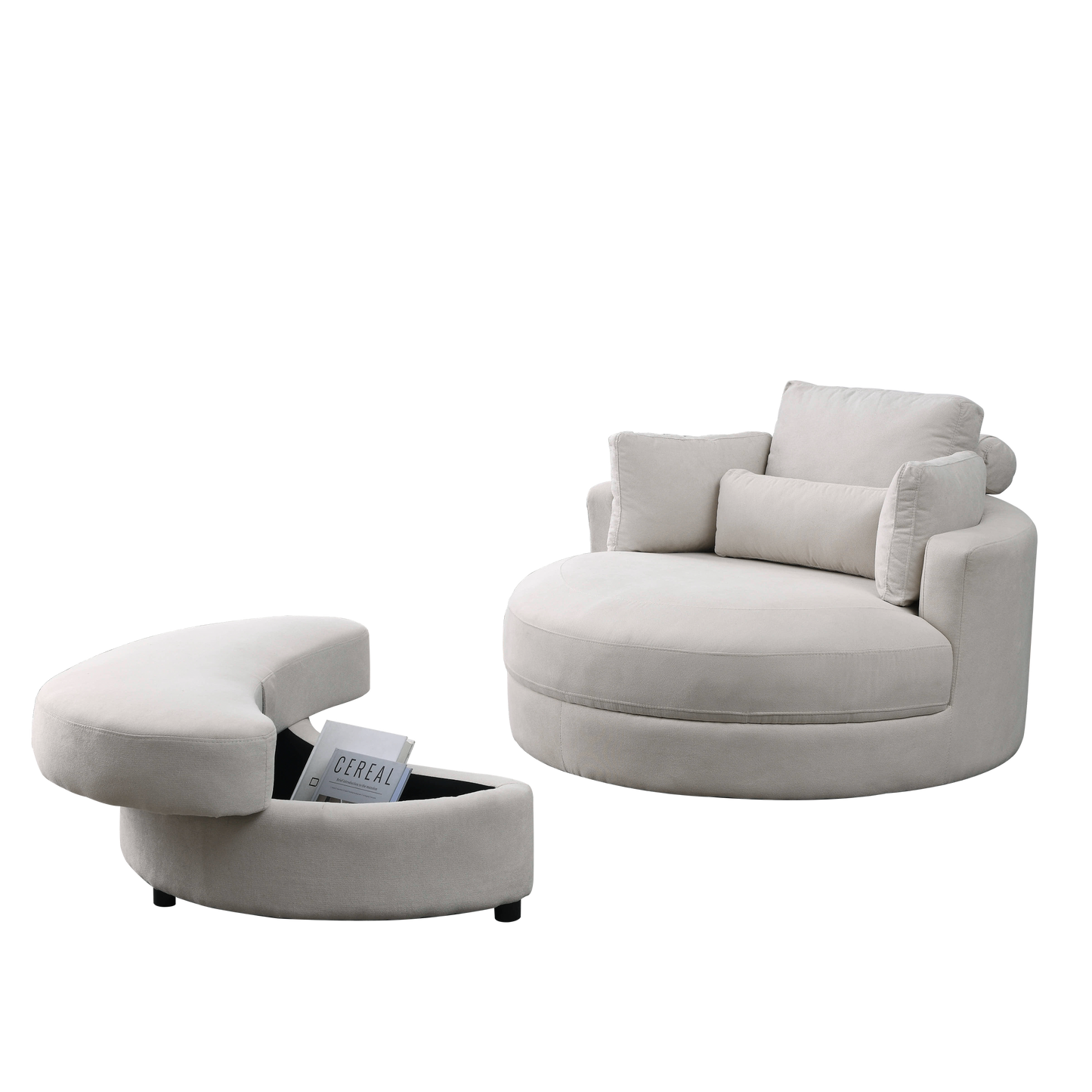 Swivel Accent Barrel Modern Sofa Lounge Club Big Round Chair With Storage Ottoman Linen Fabric for Living Room