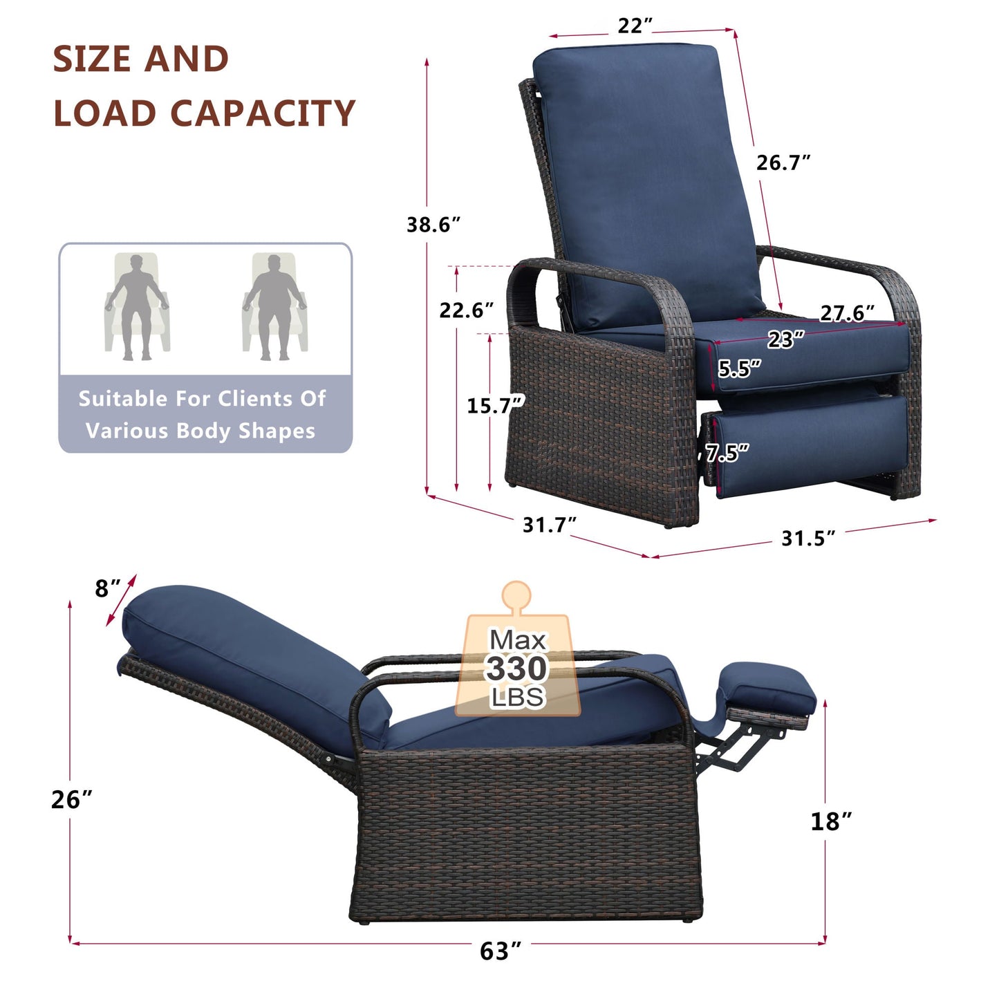 Outdoor Recliner Chair; Automatic Adjustable Wicker Lounge Recliner Chair With 5.12'' Thicken Cushion