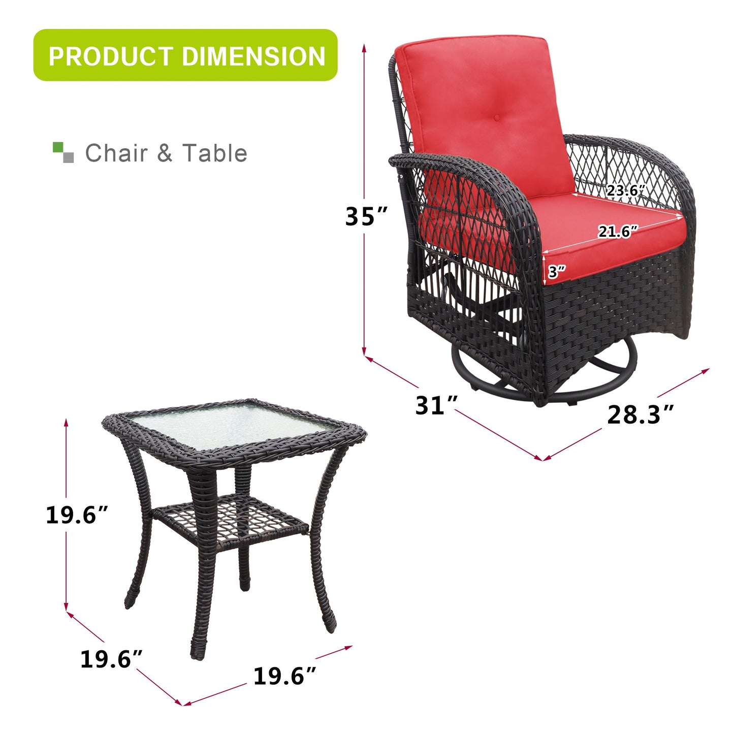 360-Degree Patio Wicker Swivel Rocker Chairs Set; Outdoor Rattan Rocking Bistro Sets With Cushions and Table