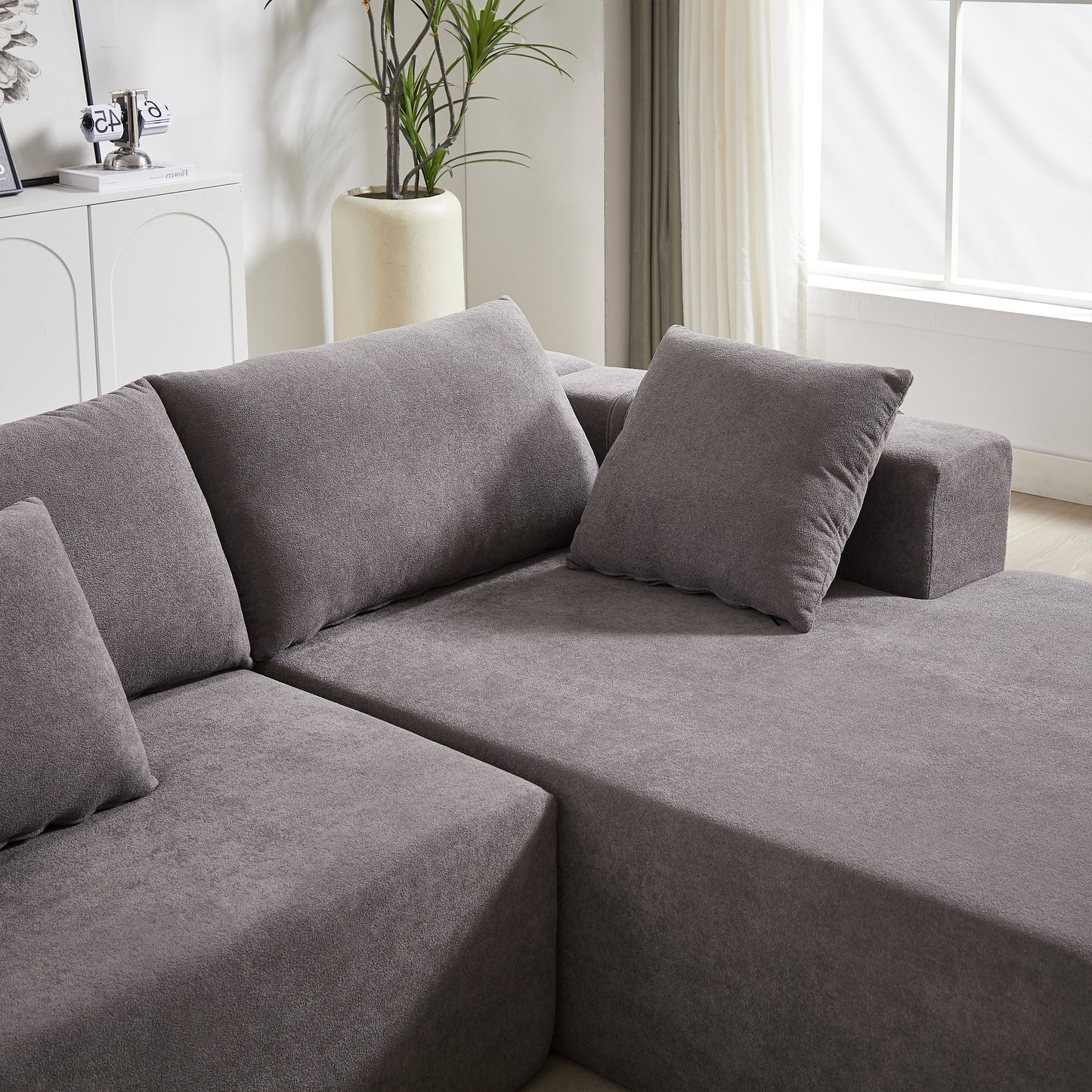 Modern Chenille Upholstered Sectional Sofa Couch Set,Modular 108" L Shaped Sectional Living Room Sofa Set With 6 Pillows
