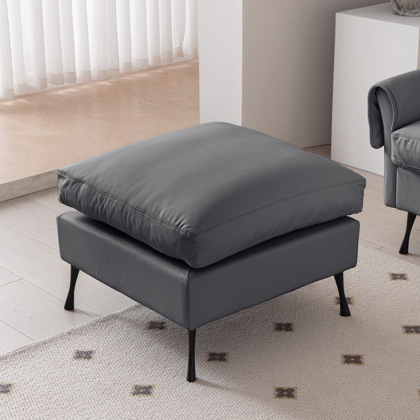 104.5"Modern Sectional Technical Leather L-Shaped Sofa Couch With Convertible Ottoman