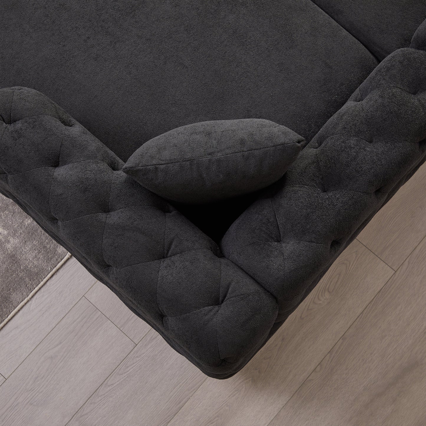 126-Inch Modern Style Chenille Three Piece Sofa, Pull Point Design U-Shaped Sofa Two Chaise Longue Seats, Two Pillows