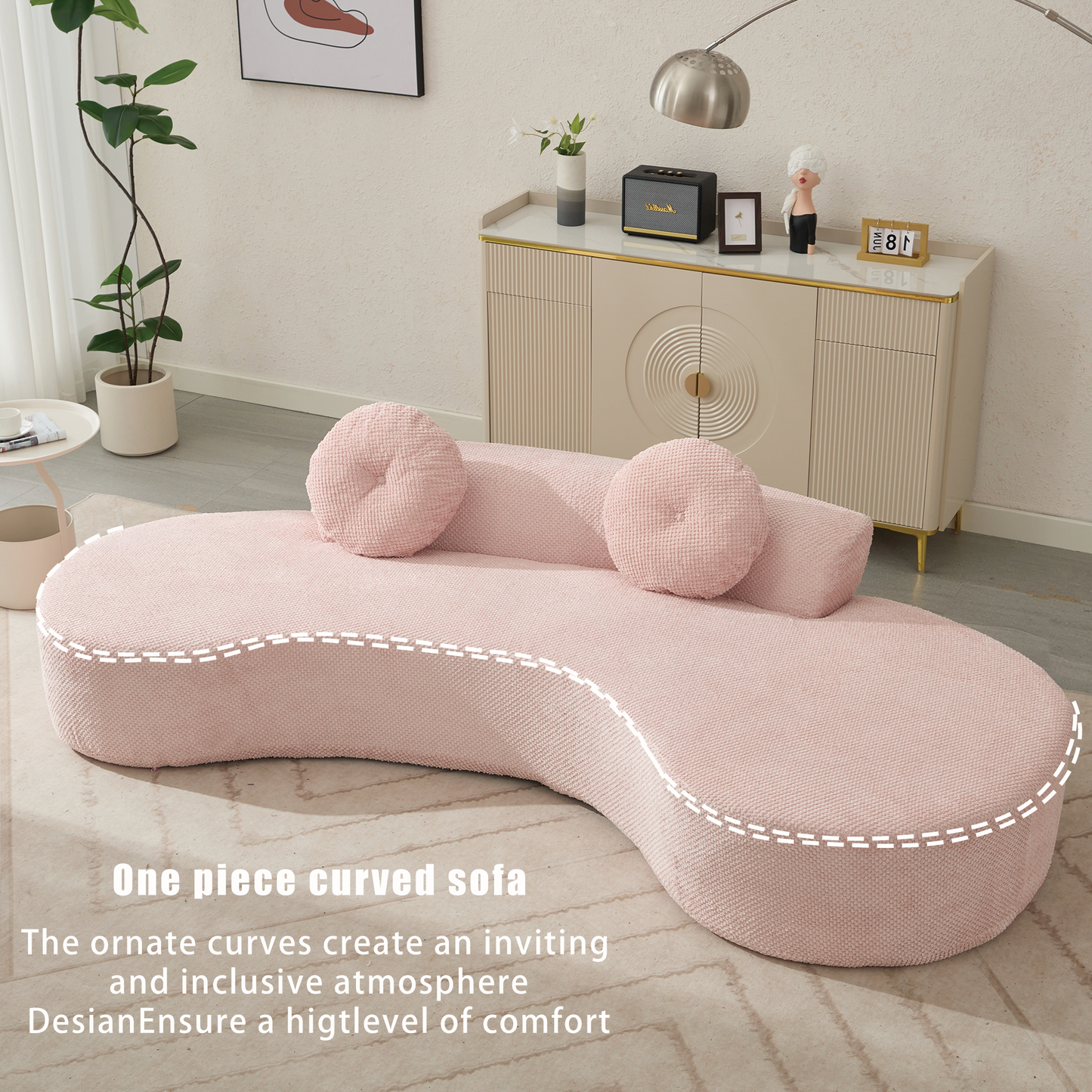 105.5''Curved Sofa, Modern Minimalist Sofa, Cloud Couch Sofa 3-4 Seater Couch With 2 Pillows,Bedroom, No Assembly Require