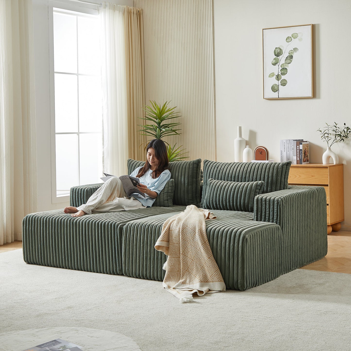 87" Oversized Sectional Lounge Chaise ,No Assembly Required,Cloud Plush Loveseat With Reclining Sofa Bed,Fluffy Modern