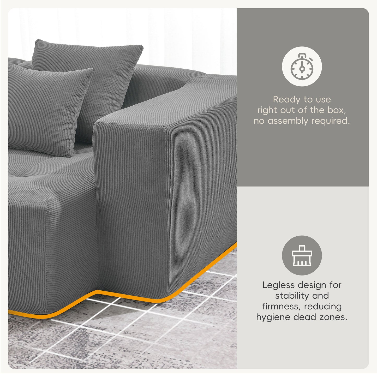 105.5''L Shaped Modular Sectional Sofa,Minimalist Corduroy Floor Couch Set,Convertible Foam-Filled Cloud Compressed Couch