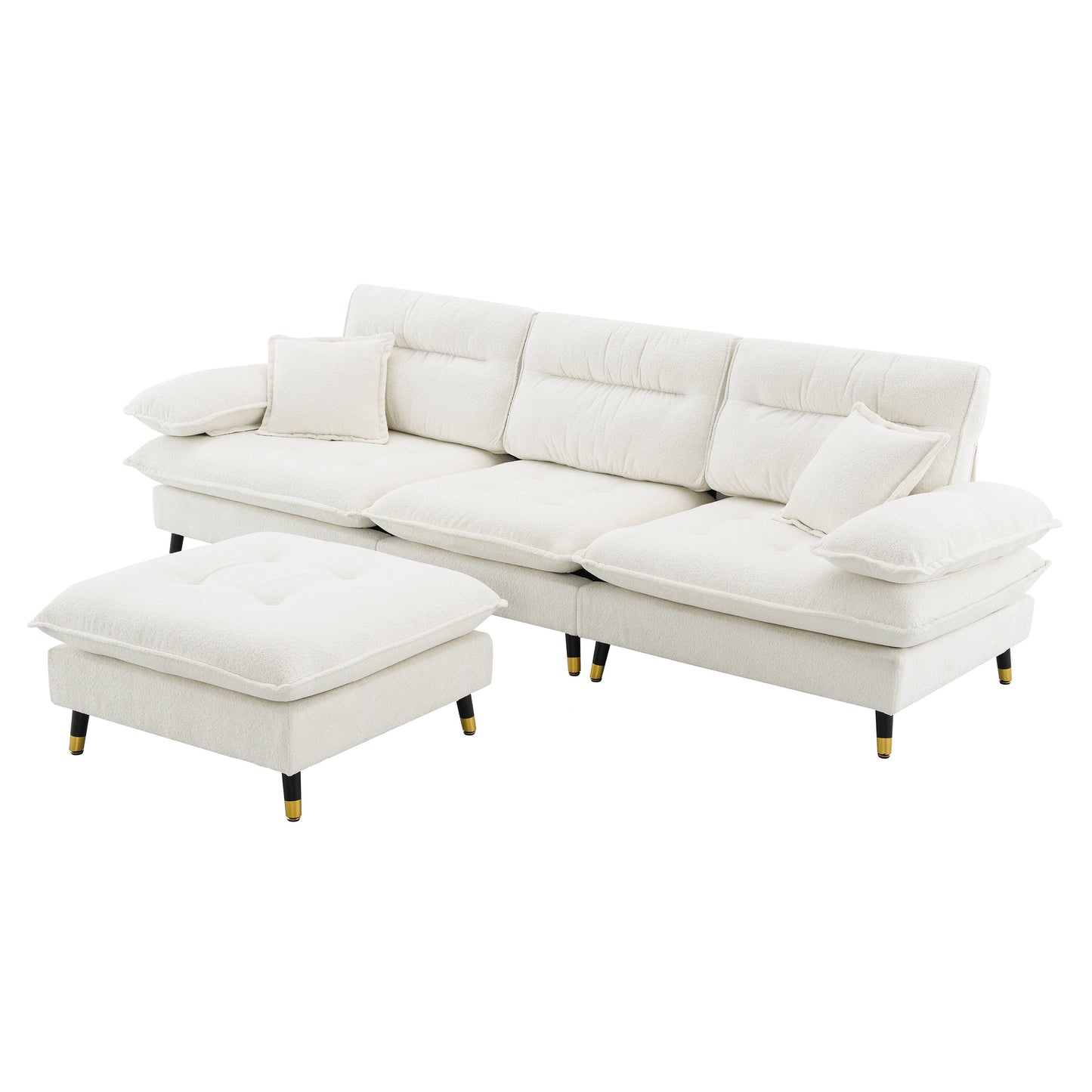 106*66.5" L Shaped Convertible Sectional Sofa,4 Seat Tufted Couch Set With Two-Tone Adjust Legs,Cloud Chenille Fabric