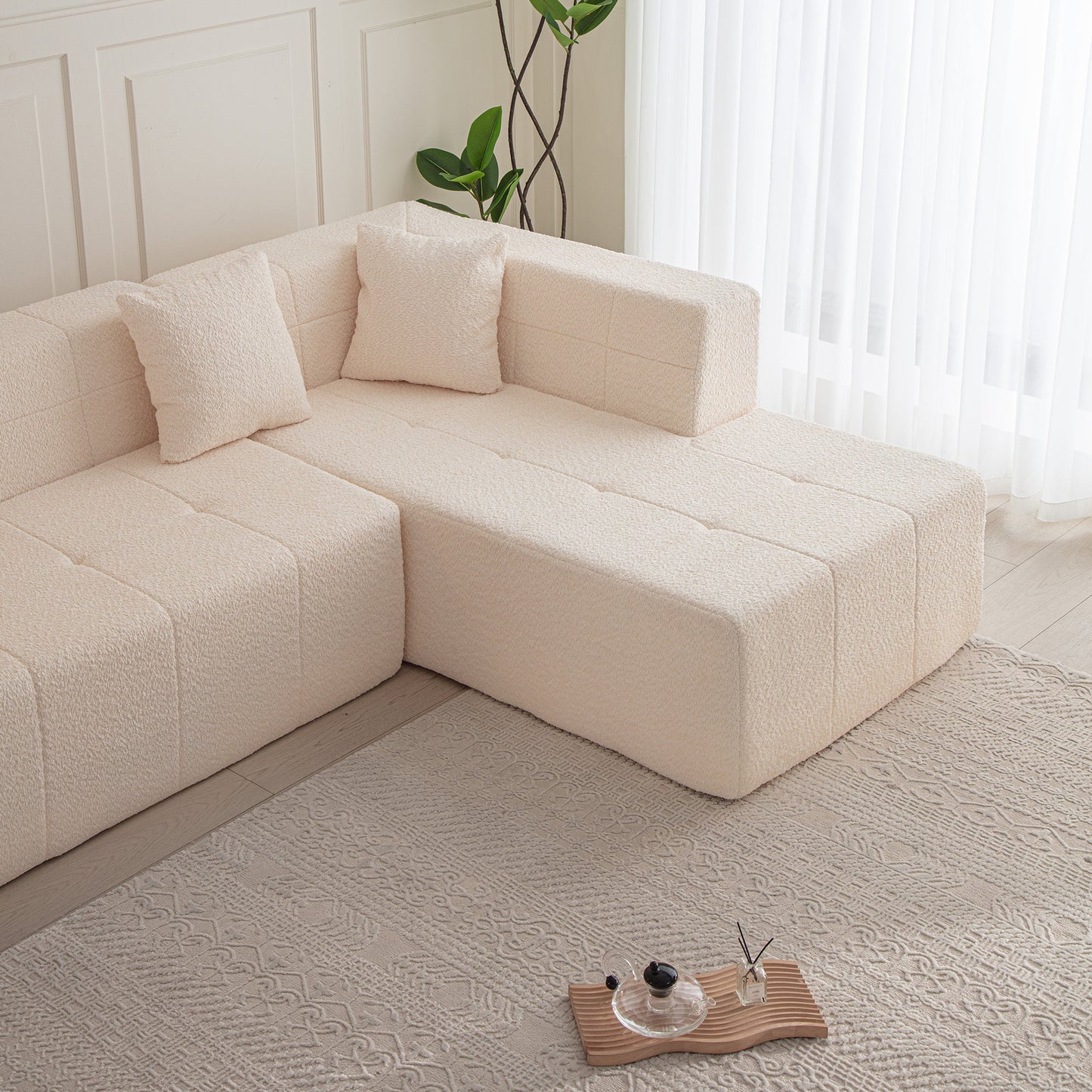 105.5" Modular L-Shaped Sectional Floor Couch, Deep Seat Tufted Comfy Sofa Set With Chaise for Living Room