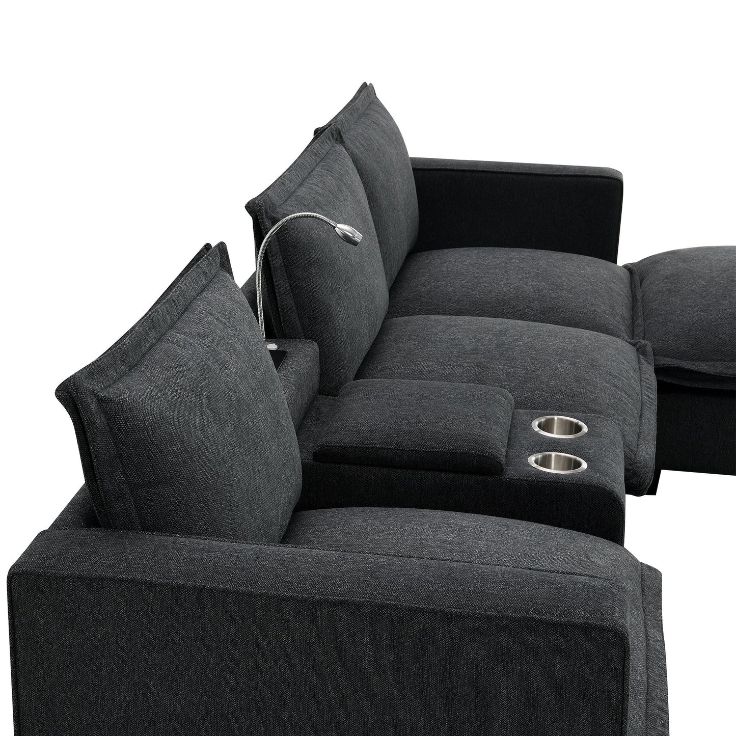 109*57" Modern Sectional Cloud Sofa With Console,USB Charger,Reading Light,Cup Holder,Wide Seat,4 Seat Chenille Modular
