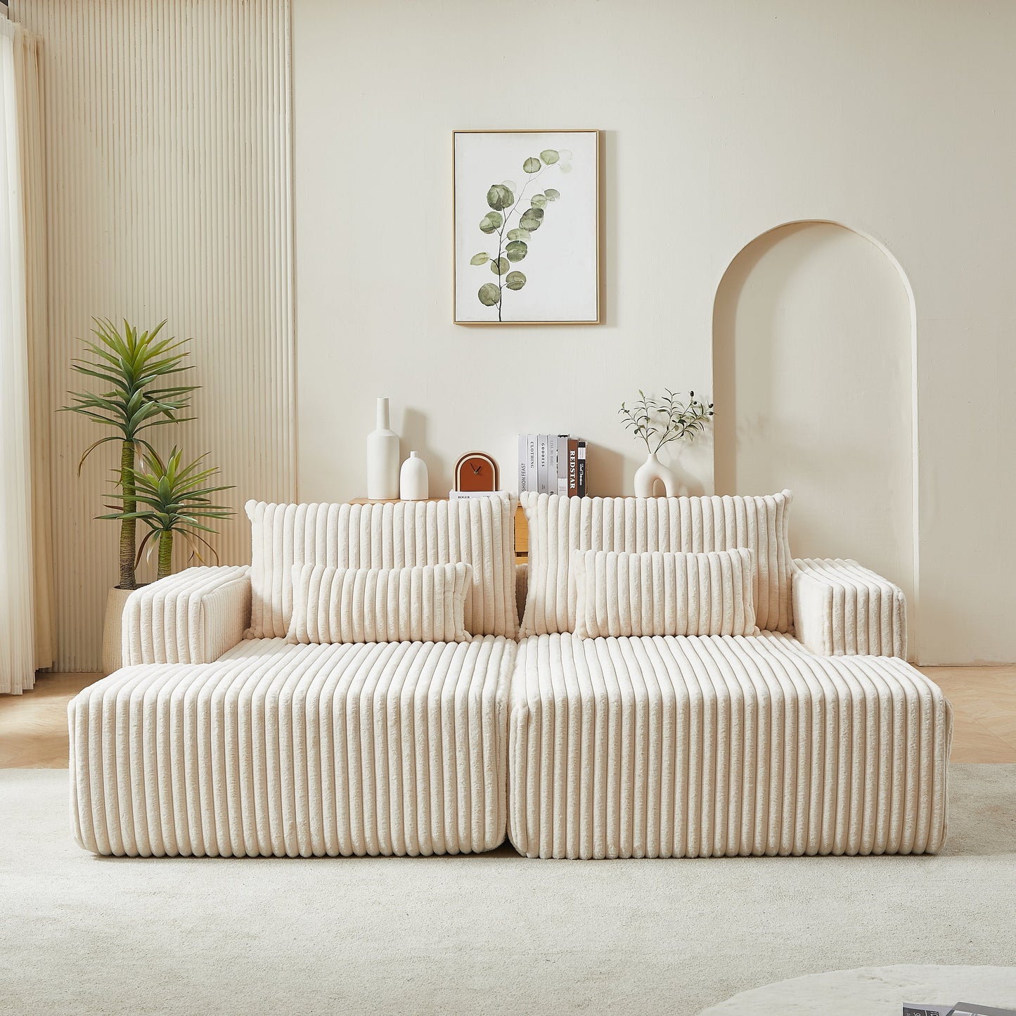 87" Oversized Sectional Lounge Chaise,No Assembly Required,Cloud Plush Loveseat With Reclining Sofa Bed,Fluffy Modern