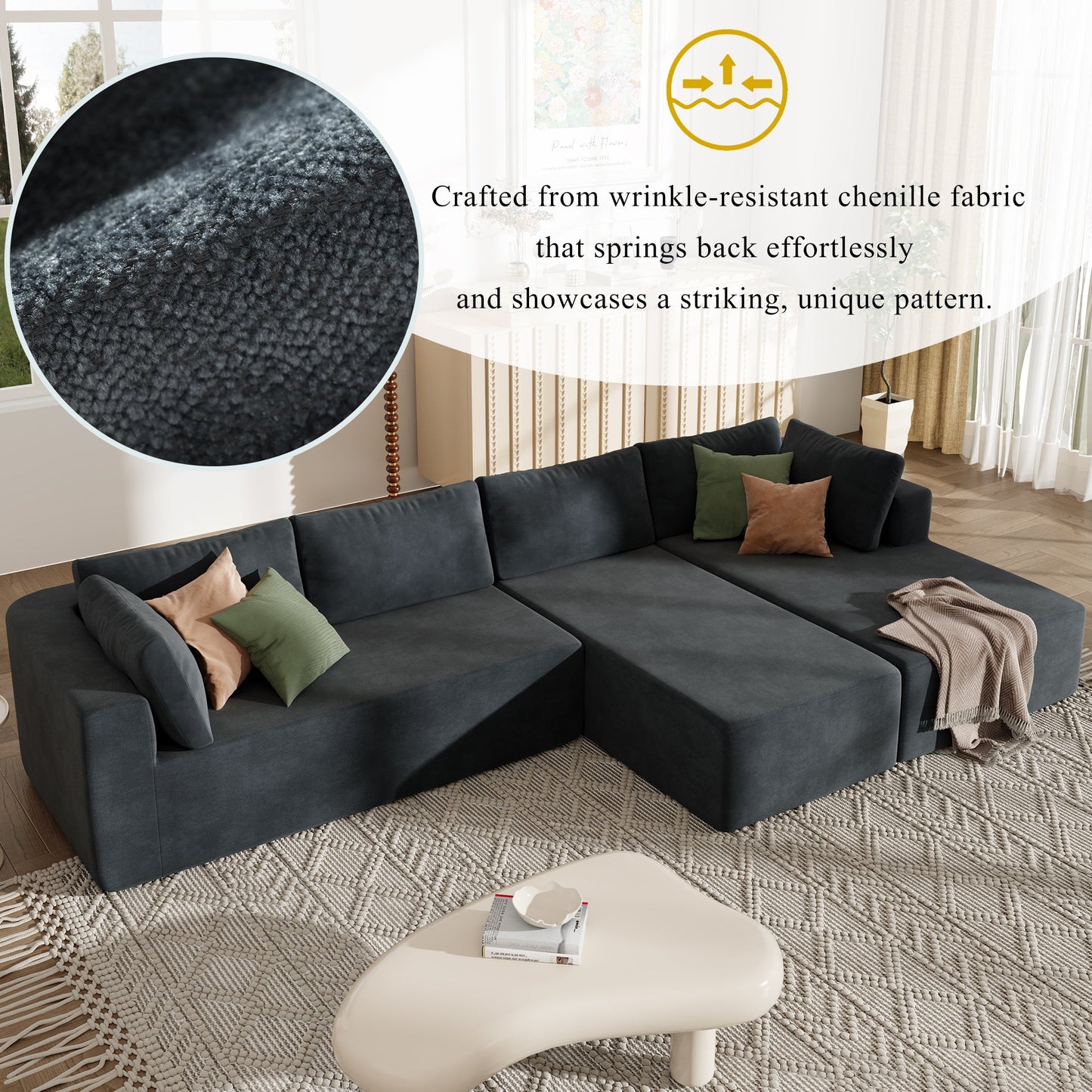 Modern Large Modular Sectional Sofa for Living Room, Bedroom, Salon, 3 Piece Free Combination