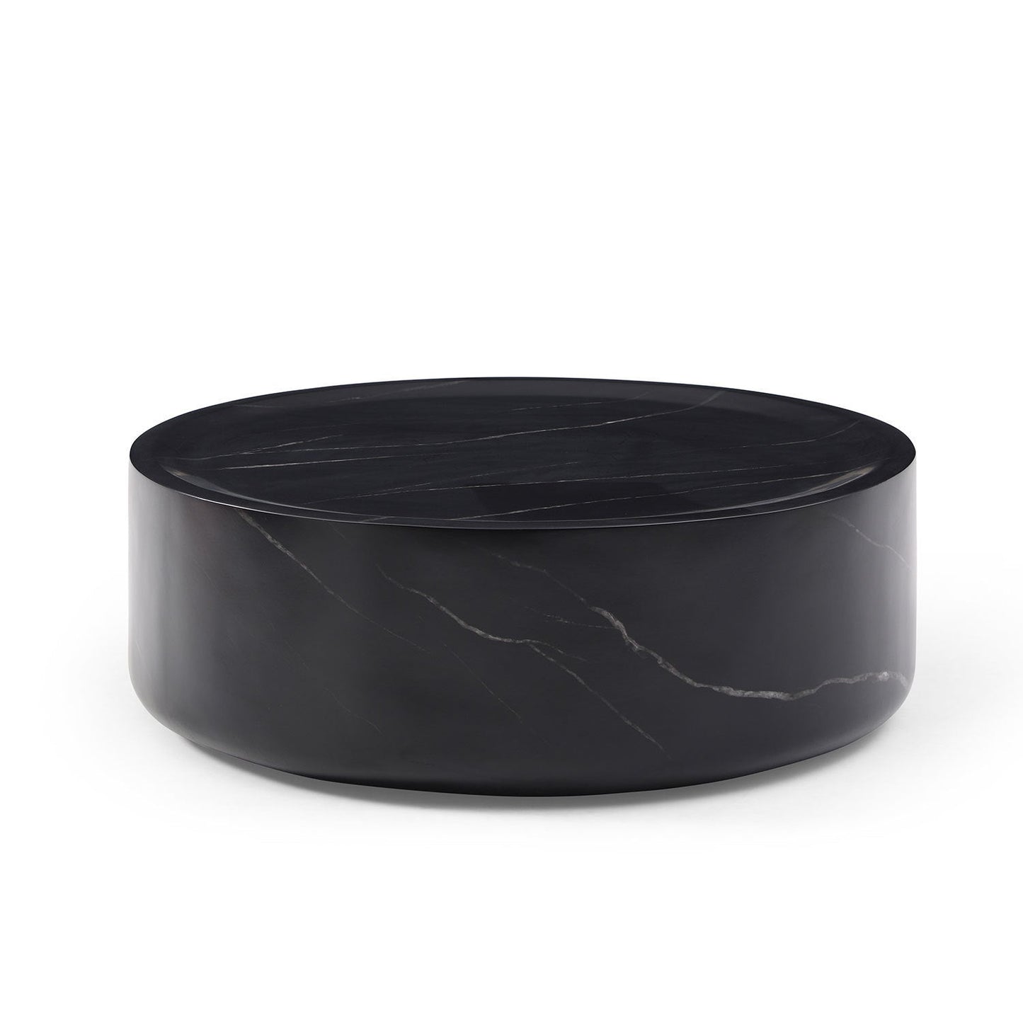 39.37'' Black Marble Round Coffee Table Sturdy Fiberglass Table for Living Room ,No Need Assembly