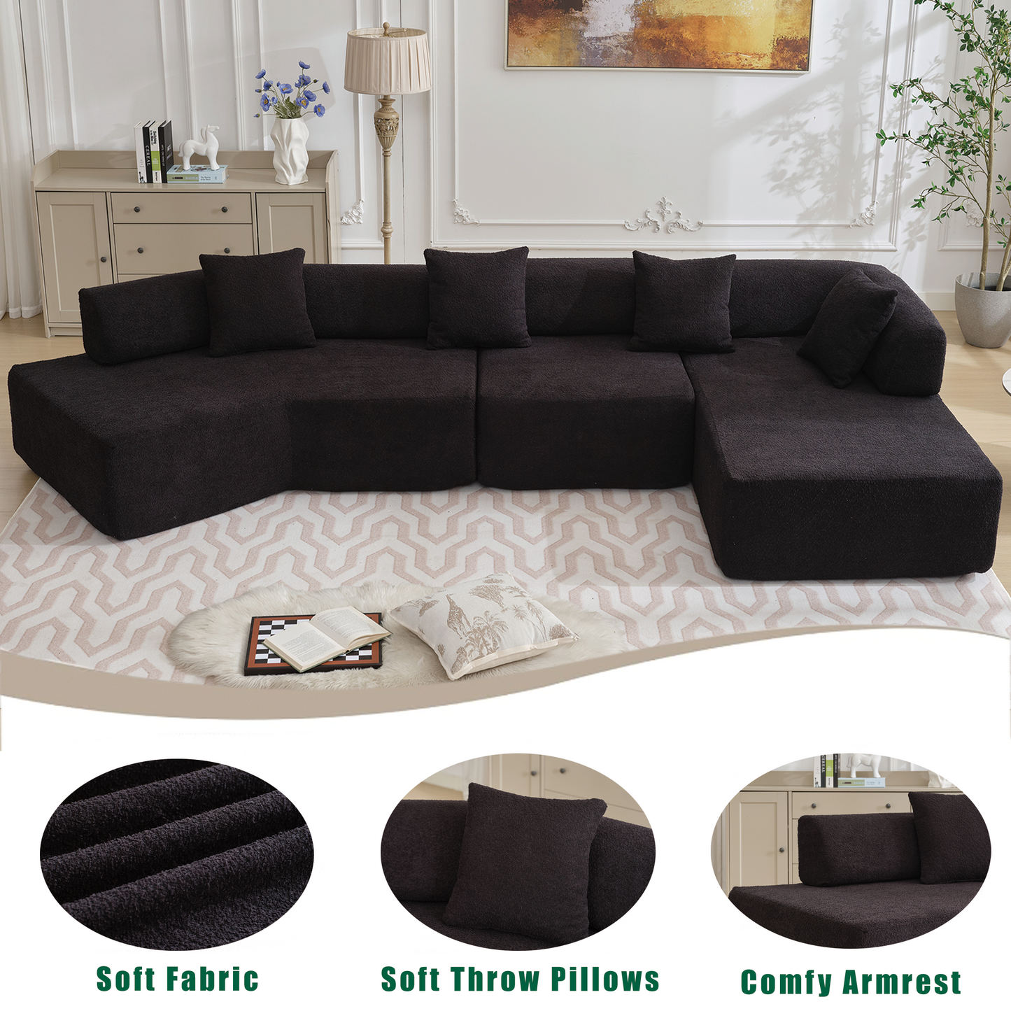 Modern Minimalist 140" L-Shape Couch ,No Assembly Required,Boucle,Modular Sofa ,Couch With Chaise,Free Combination Foam
