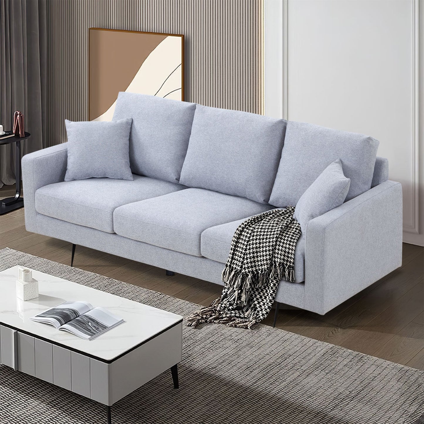 Modern Three Seat Sofa Couch With 2 Pillows, Light Grey Perfect for Every Occasion