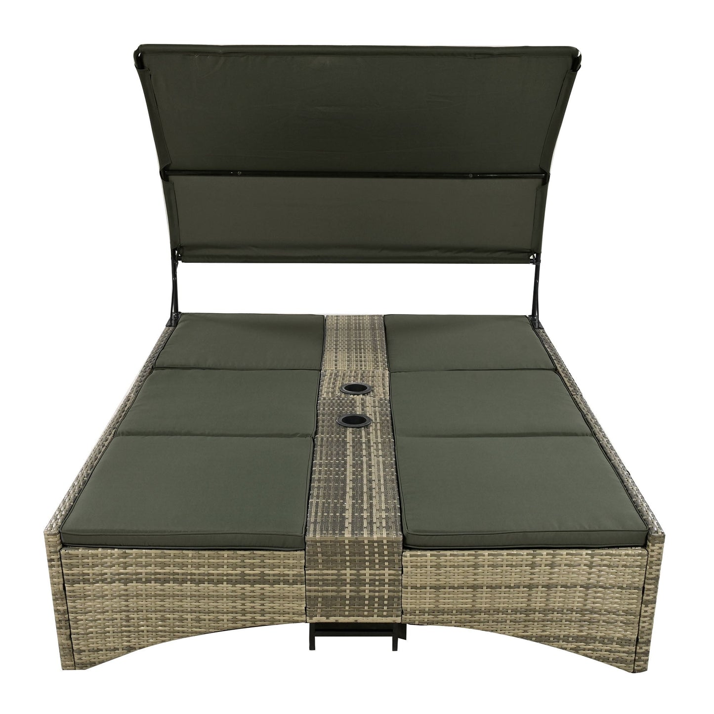 Patio Daybed Outdoor Daybed Outdoor Rattan Sun Lounger With Shelter Roof With Adjustable Backrest, Storage Box