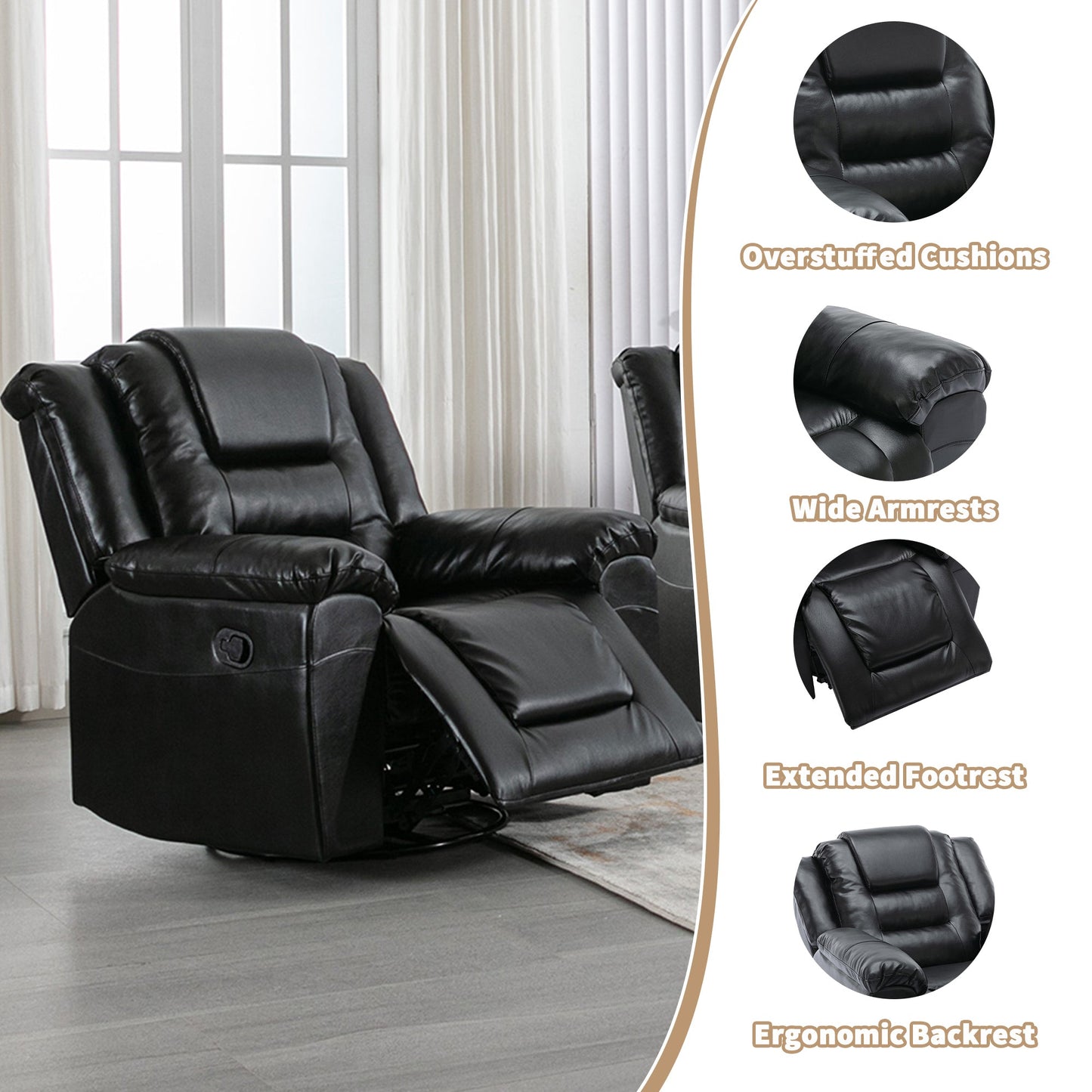 2 Seater Home Theater Recliner Manual Recliner Chair With a Storage Box and Two Cup Holders for Living Room,Bedroom, Black