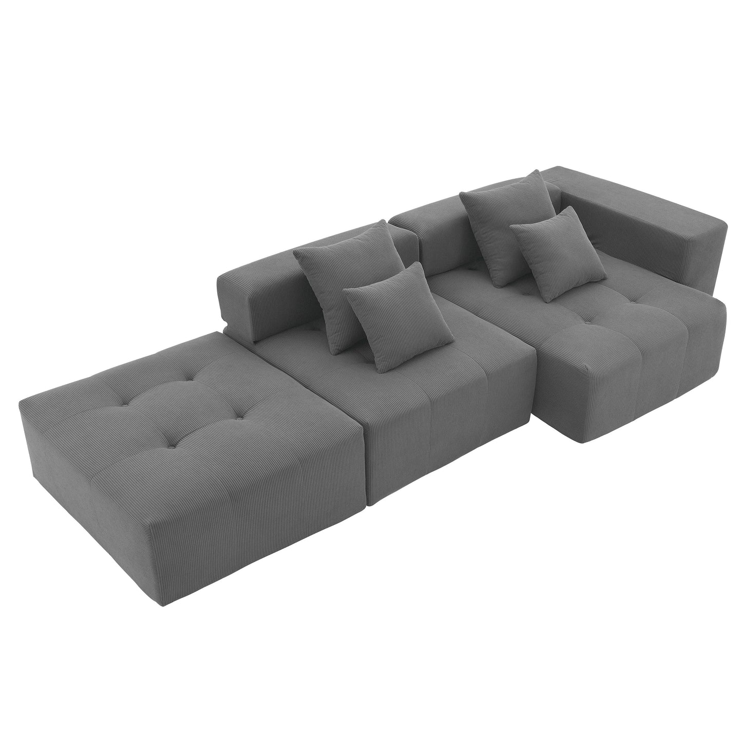 105.5''L Shaped Modular Sectional Sofa,Minimalist Corduroy Floor Couch Set,Convertible Foam-Filled Cloud Compressed Couch