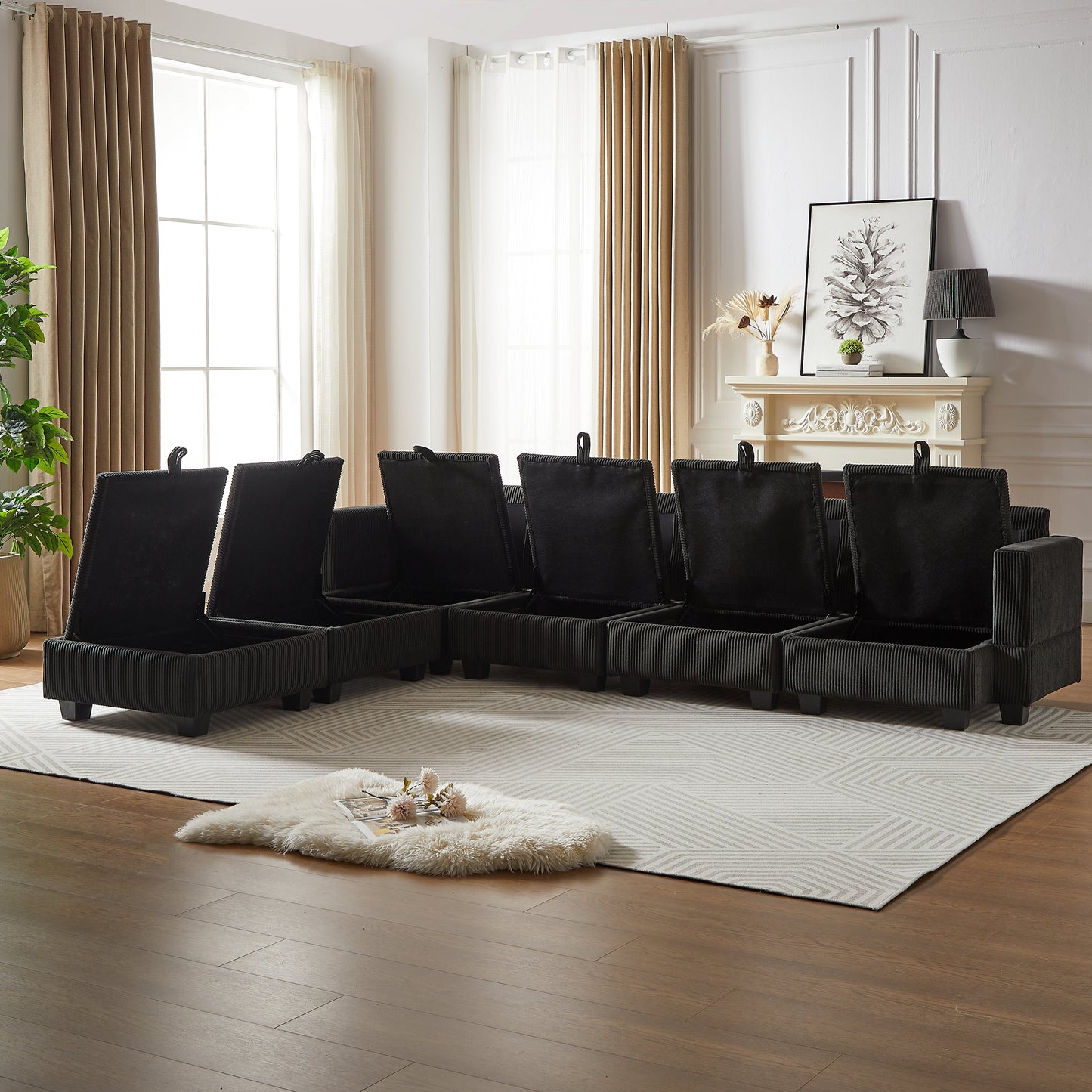 113.5'' Modular Sectiona Corduroy Sofa, Sectional Couches for Living Room U Shaped Sectional Couch With Storage Ottoman