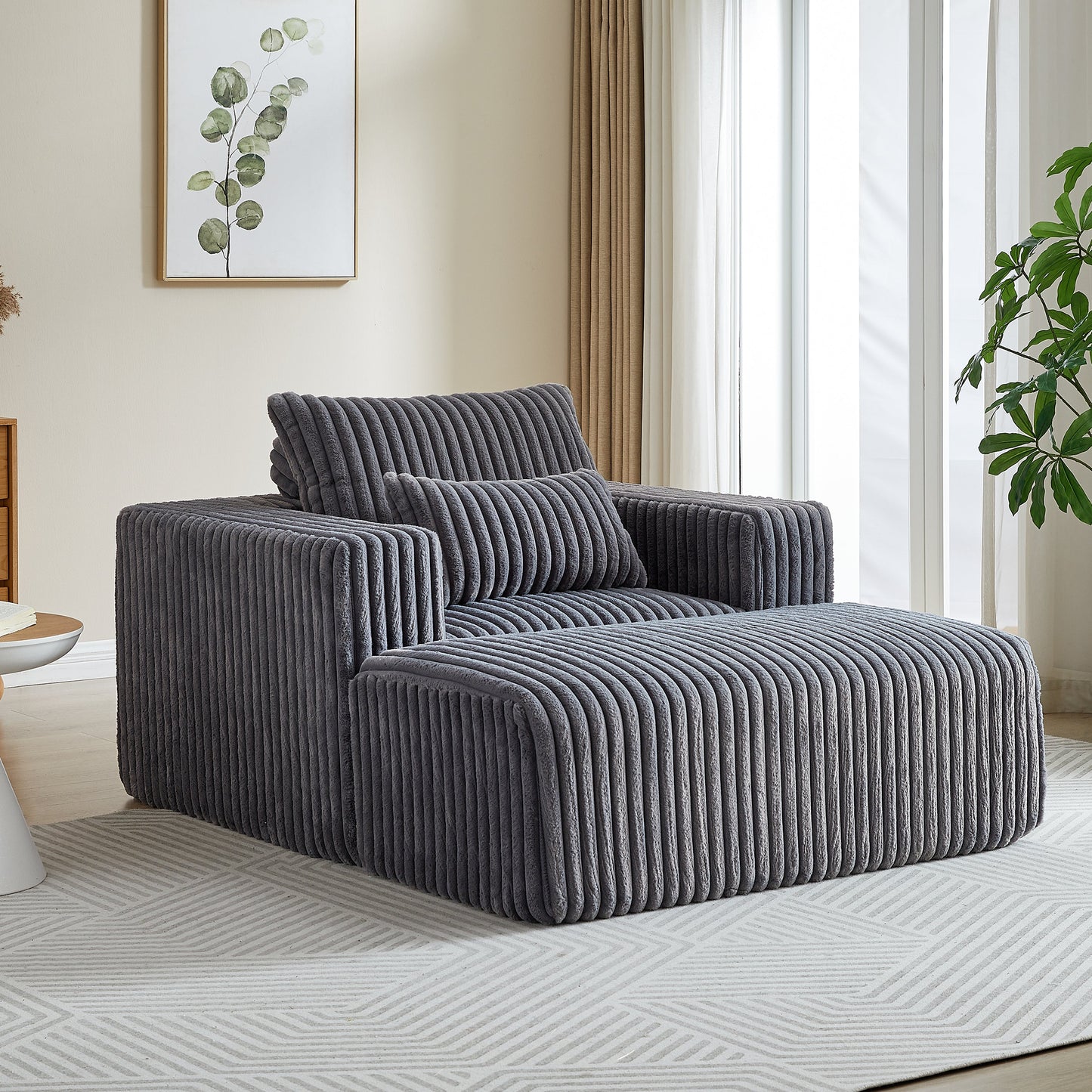 62.5-Inch Corduroy Sponge Sofa Lounge Chair With Removable Footrest,No Assembly Required,Fluffy Modern Sleeper Chair