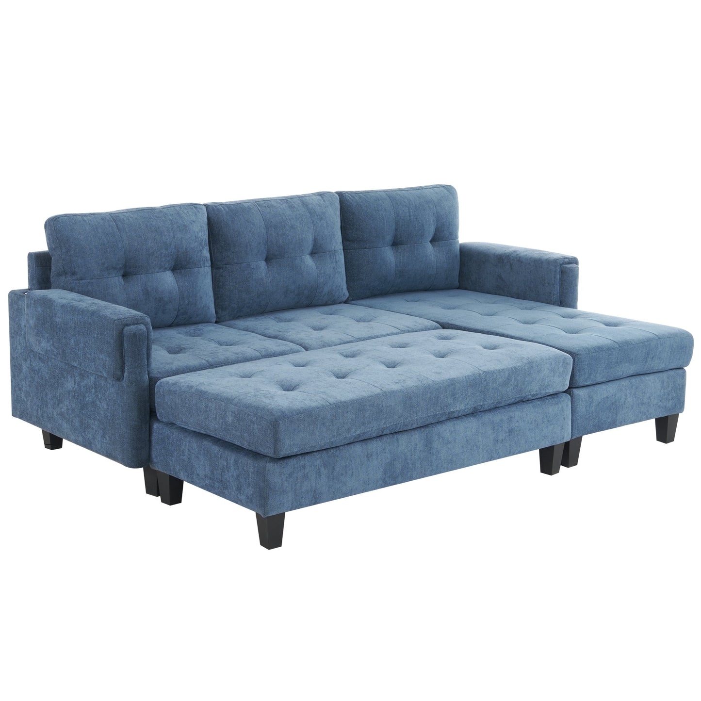 83.4" L-Shaped Sofa Sectional Couch Sofa Bed With Two USB Ports, a Movable Ottoman and a Reversible Chaise Lounge