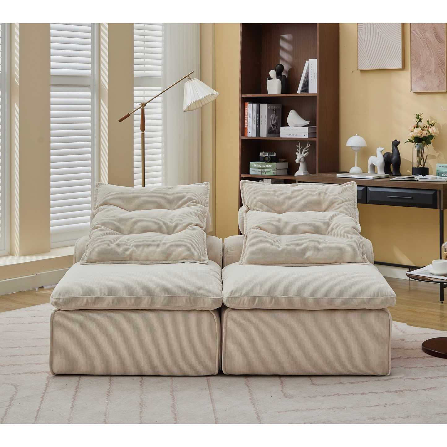 Modular Sofa,No Armrests,At Will DIY,Soft Corduroy Fabric,Neck Pillow-Back Lounge Sofa Chair,Reading Nook, or Apartment