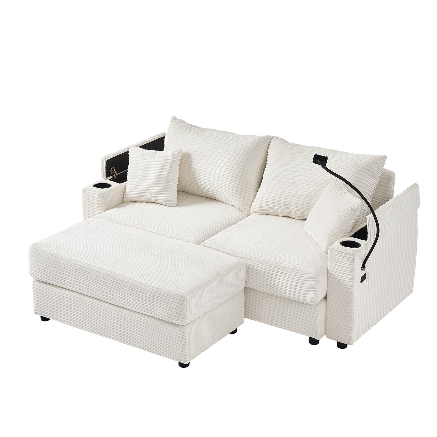 72.8" Modern Style Loveseat Sofa Sectional Sofa Couch With Storage Space, a Movable Ottoman, Two USB Ports, Two Cup Hold