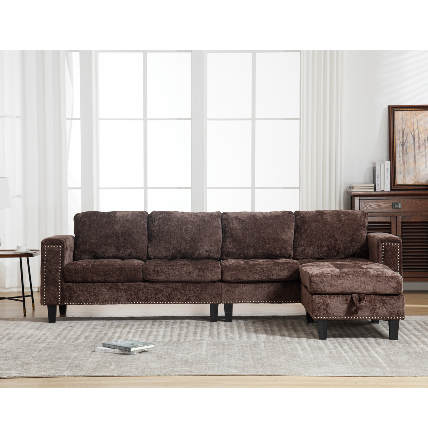 5 Seat Modular Sofa,with Storage Ottoman, Convertible Sectional Sofa, L Shaped Couch , Reversible Chaise ,Riveted Sofa