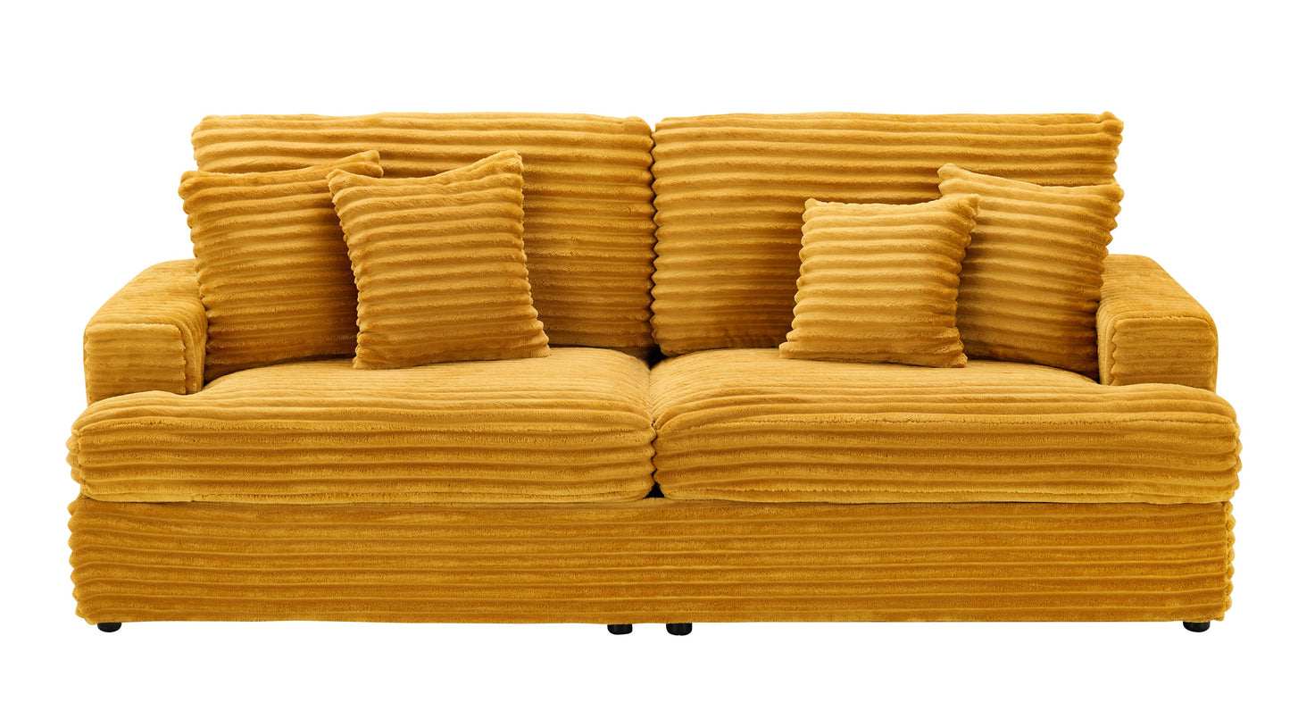 79.3 "Long, Corduroy Sofa With 4 Matching Pillows, Stylish Design Spacious and Comfortable 3-Seater Sofa Suitable